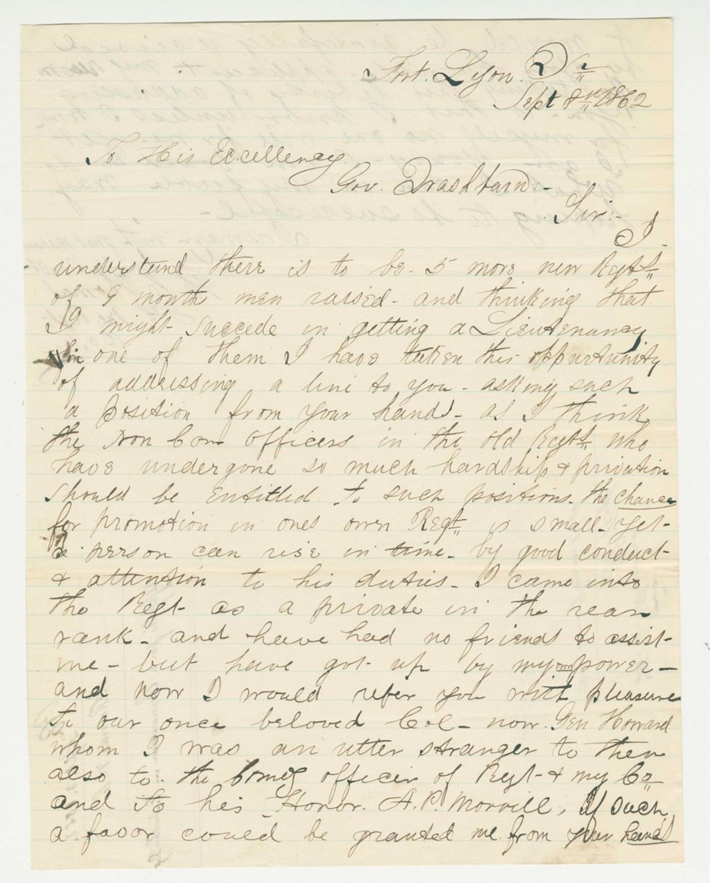 Miniature of H.C. Thomas of Company K requests a lieutenancy in a new regiment