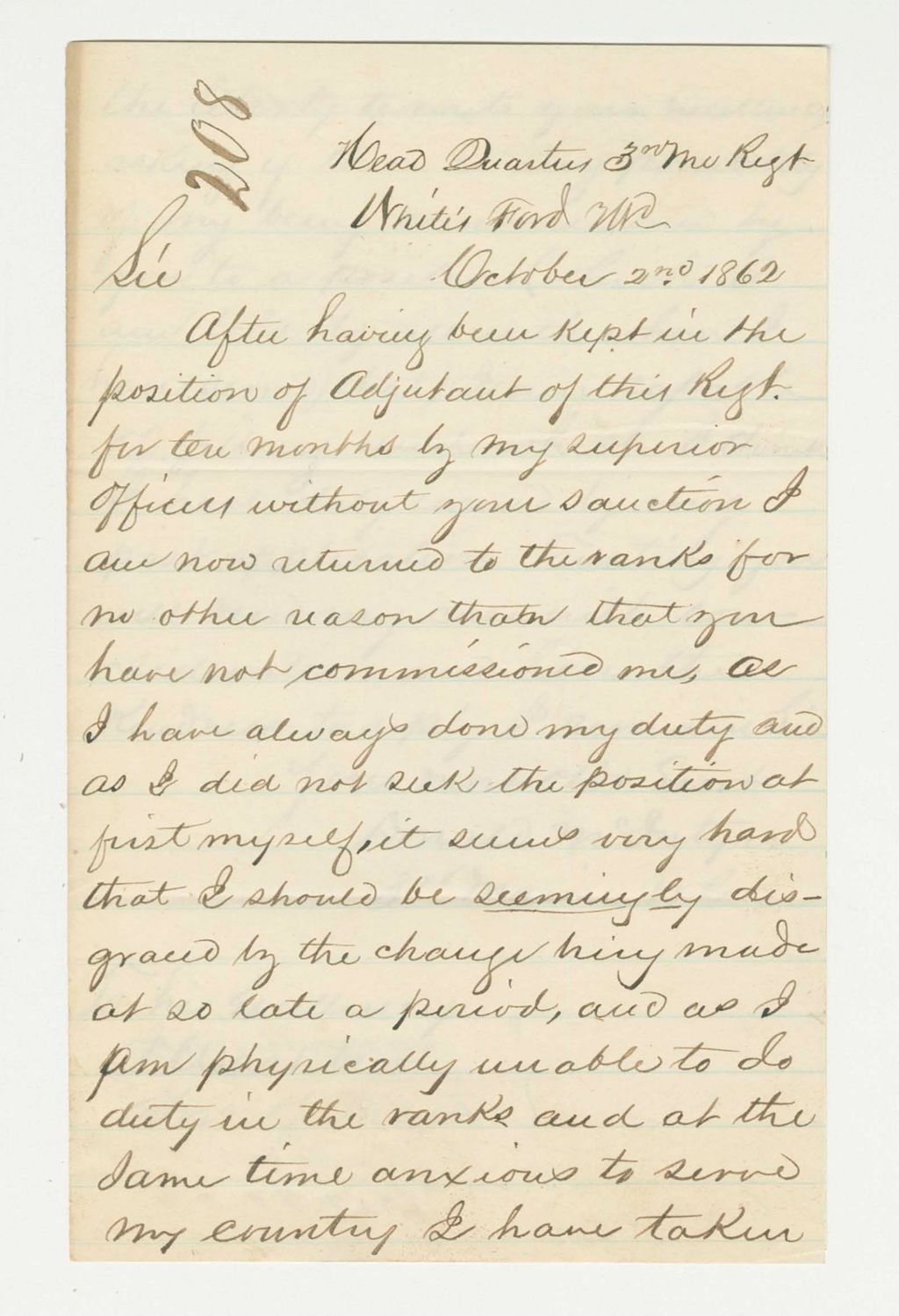 Miniature of Donald McIntyre request a commission having served as Adjutant