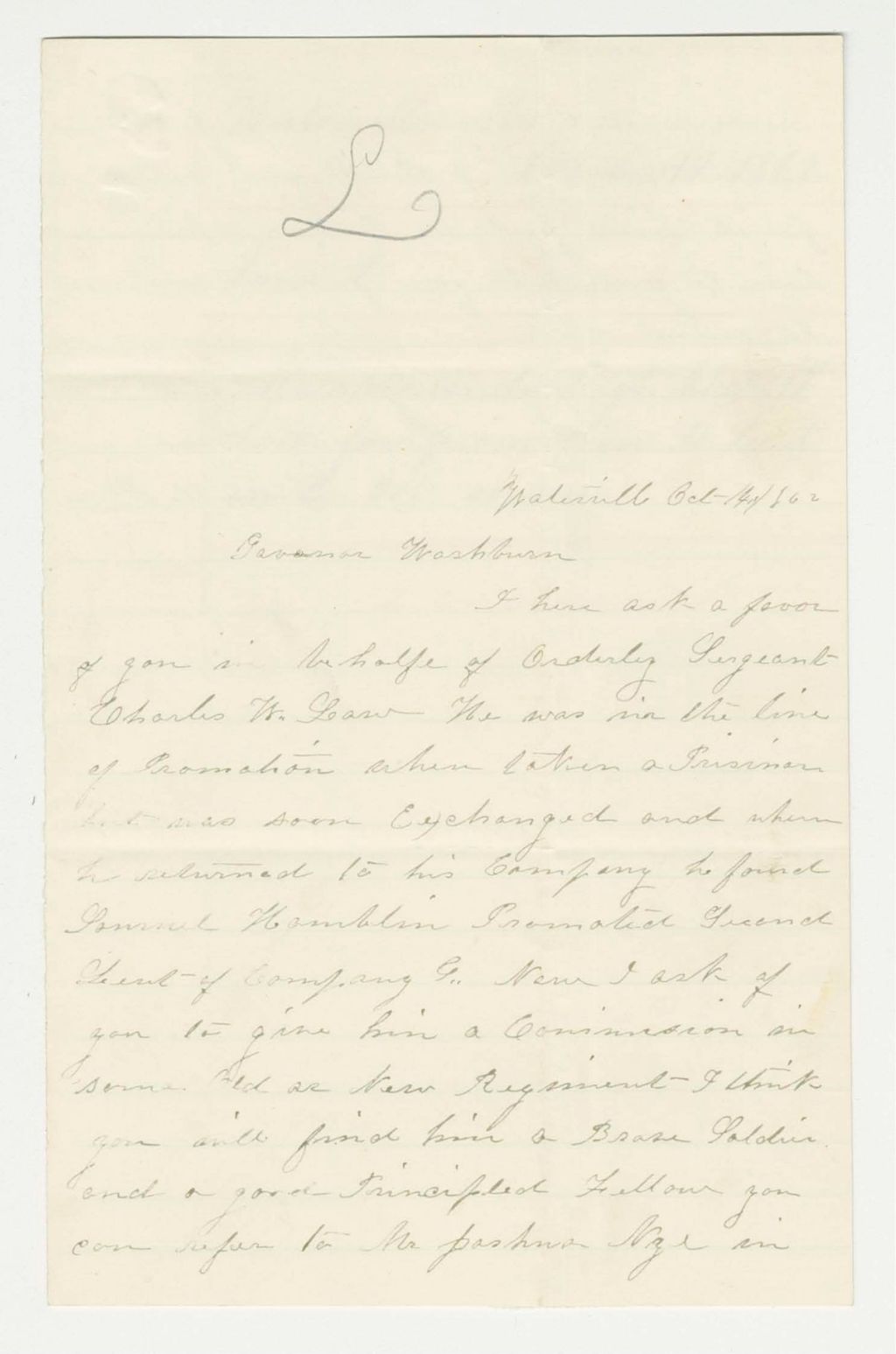 Miniature of Asenath Low recommends Charles Low for promotion to Lieutenant