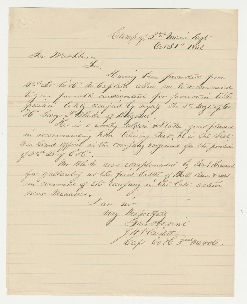Miniature of Captain Plaisted recommends George Blake for promotion