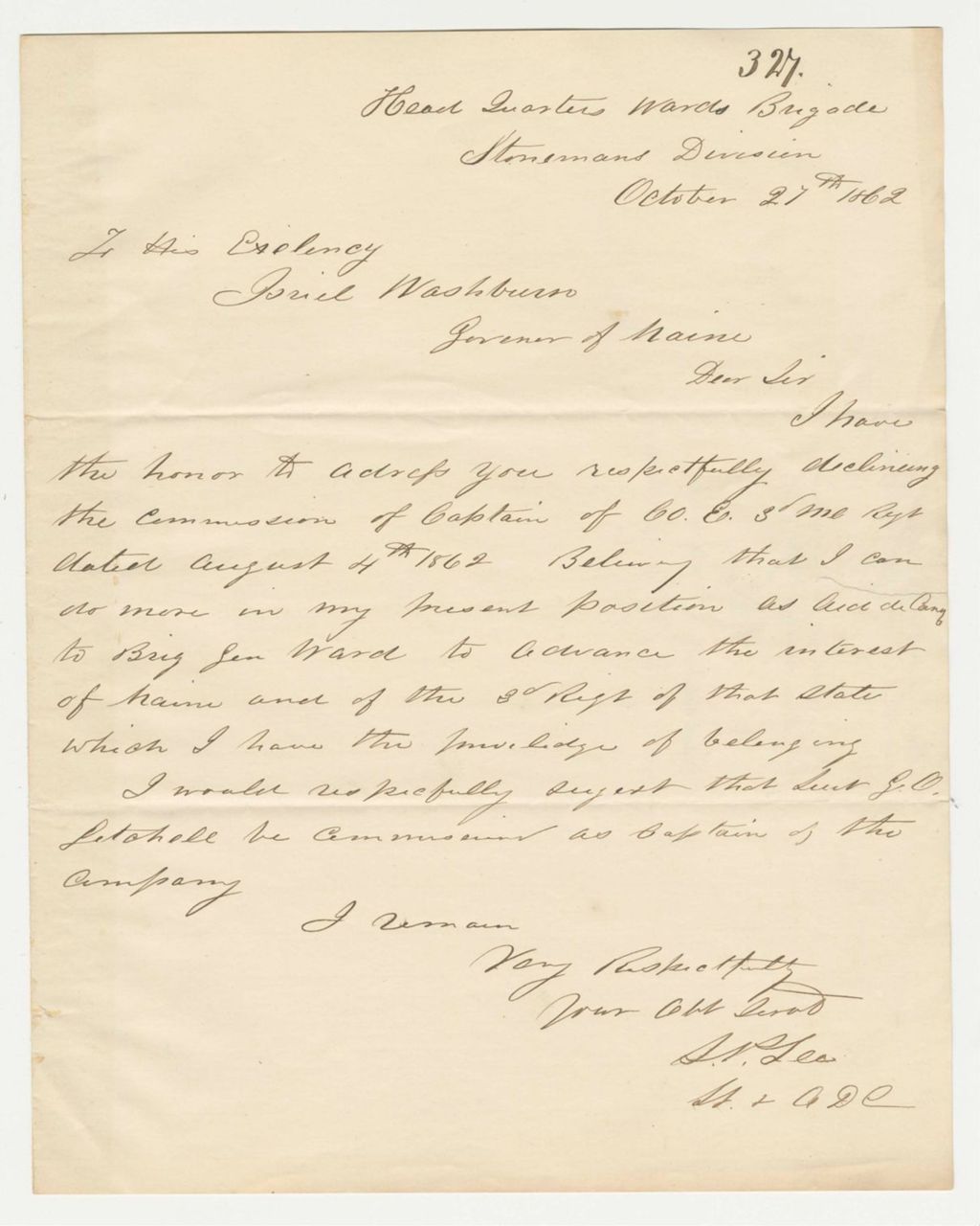 Miniature of Lieutenant Lee declines the position of Captain in Company E