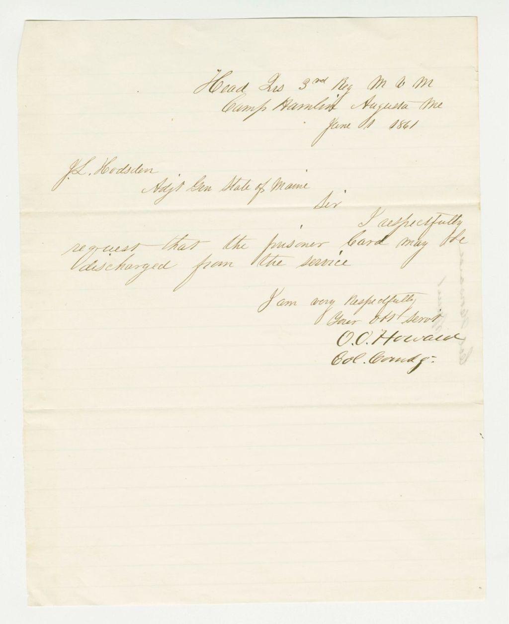 Miniature of Colonel Howard requests the discharge of a prisoner