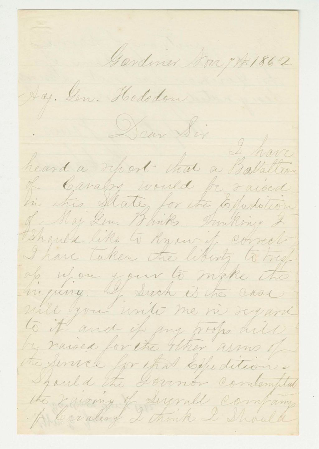 Miniature of William E. Jarvis inquires about joining a new cavalry regiment
