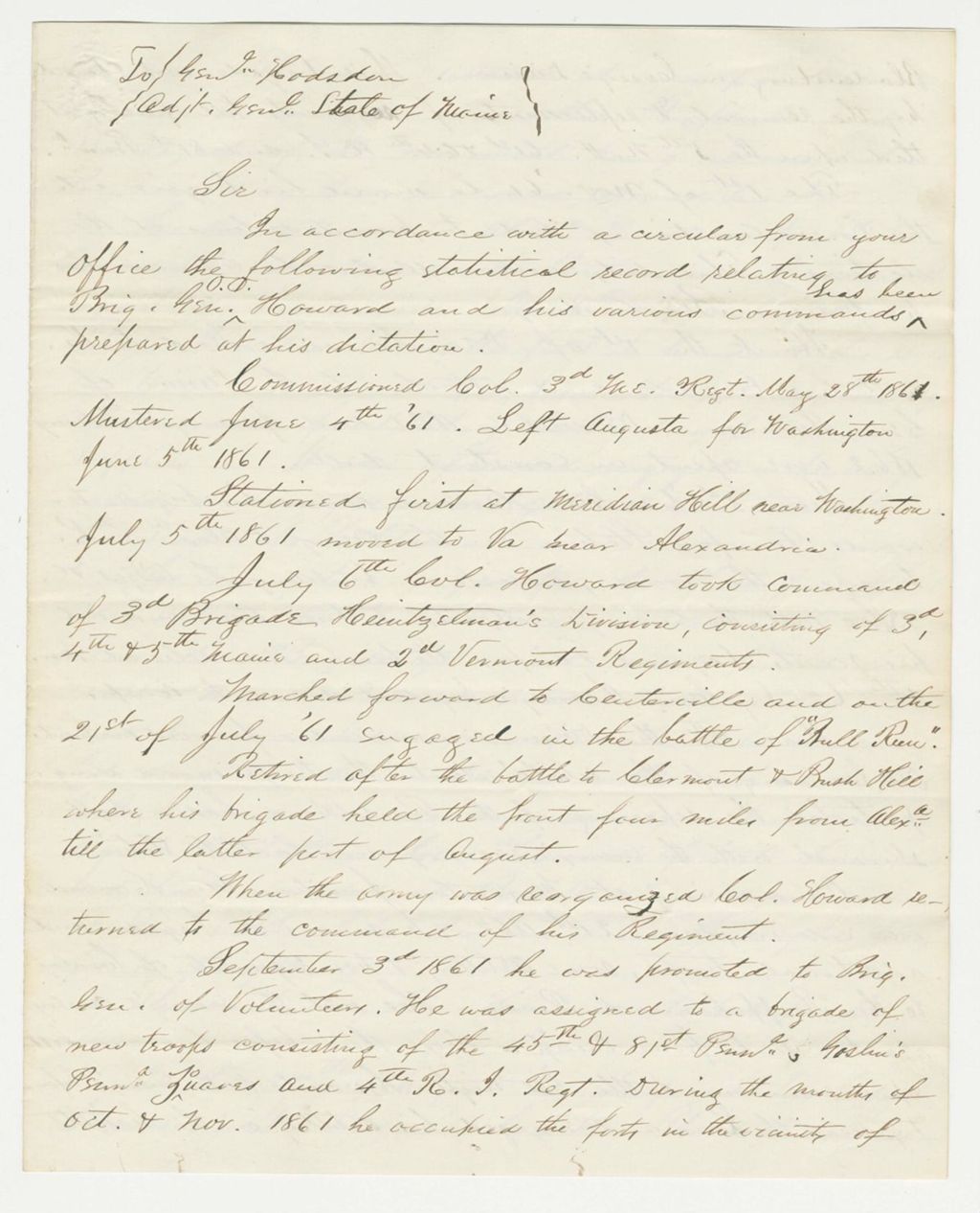 Miniature of Record of General Oliver Otis Howard's command prepared at his request