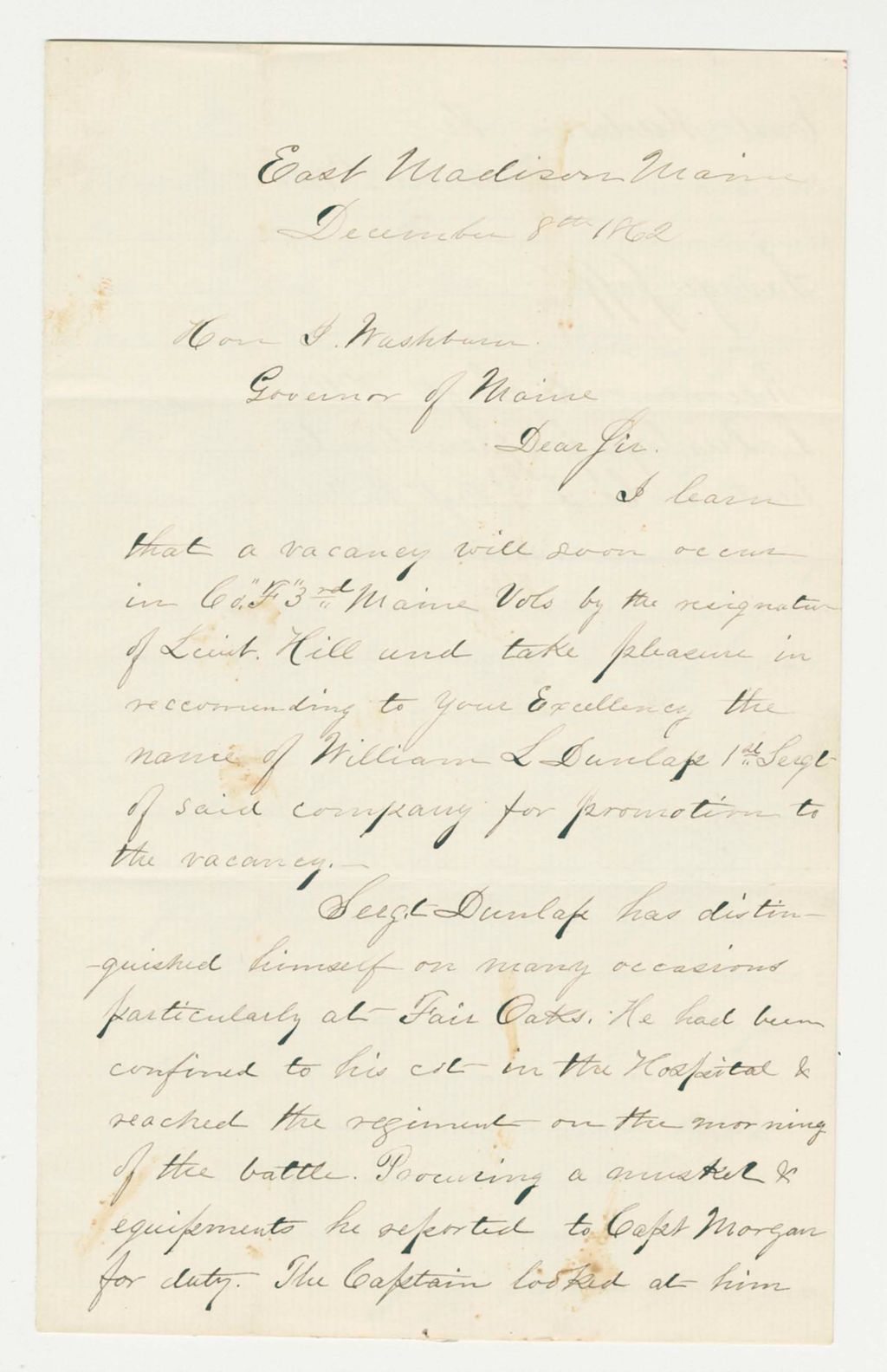 Miniature of Jeff Savage recommends promotion for Lieutenant Dunlap