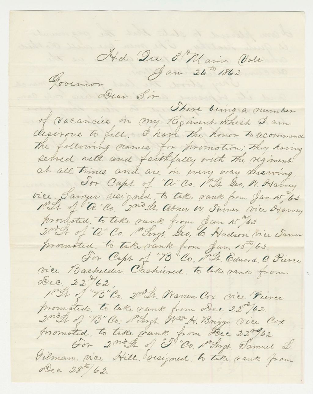 Miniature of Colonel Lakeman recommends several men for promotion