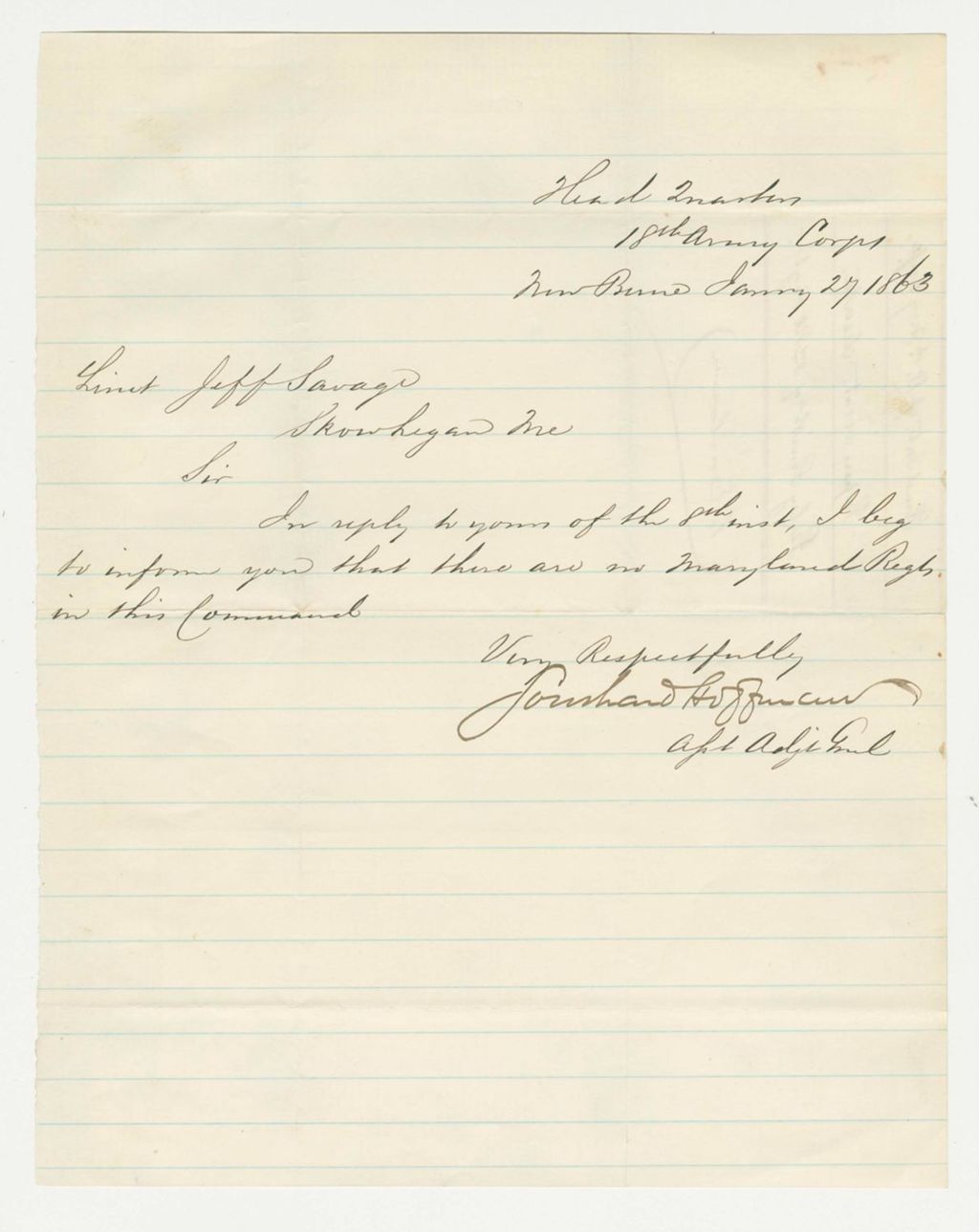 Miniature of Letter to Jeff Savage about Maryland regiments