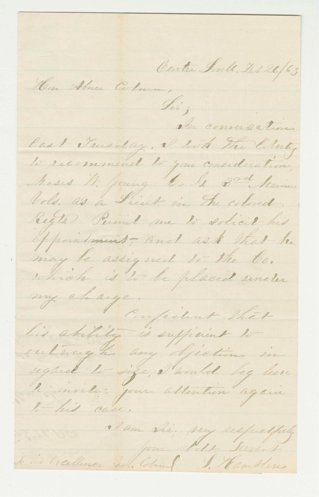 Miniature of Captain Hamblen recommends Moses Young for promotion