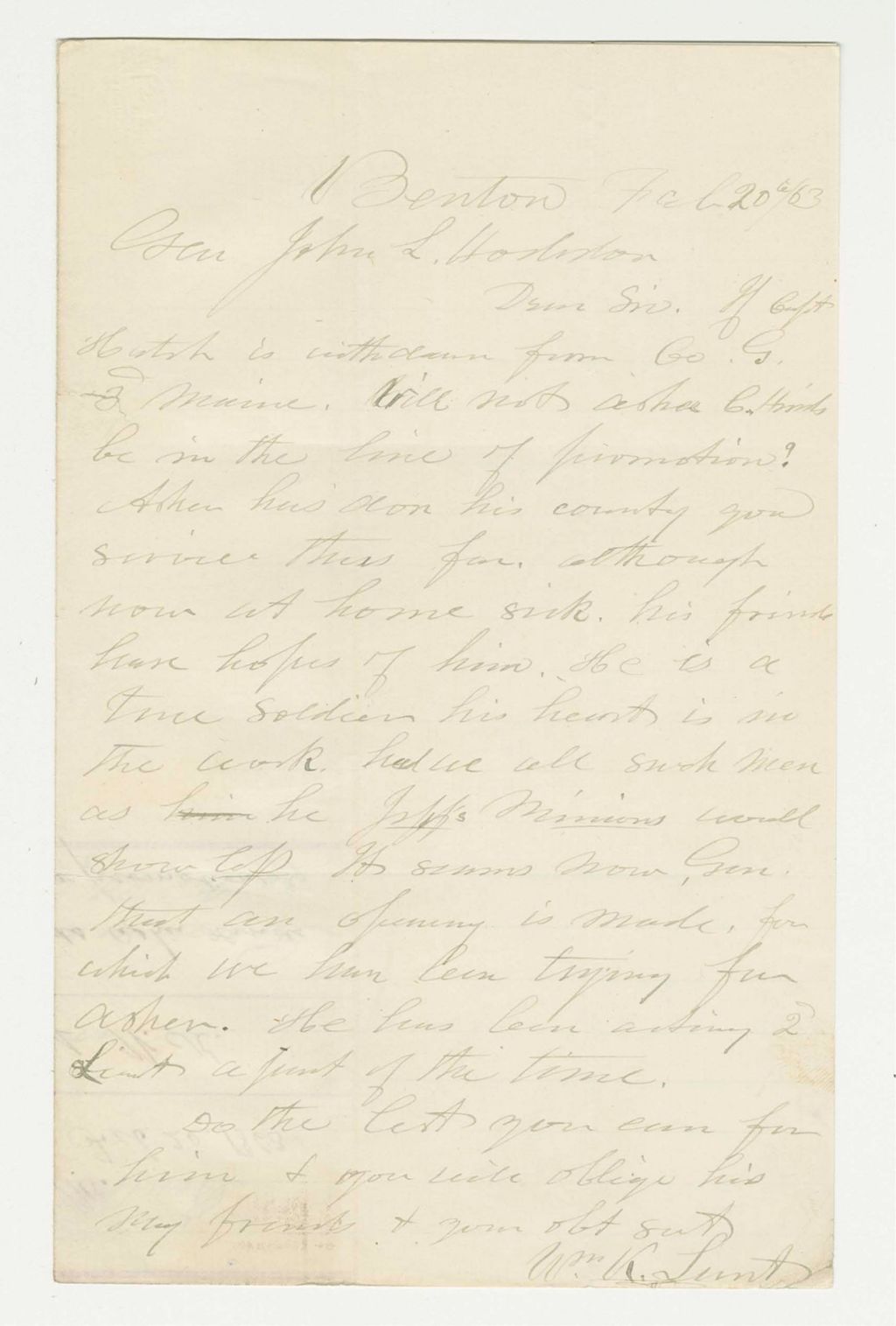 Miniature of Mr. Lamb recommends Asher Hinds for promotion