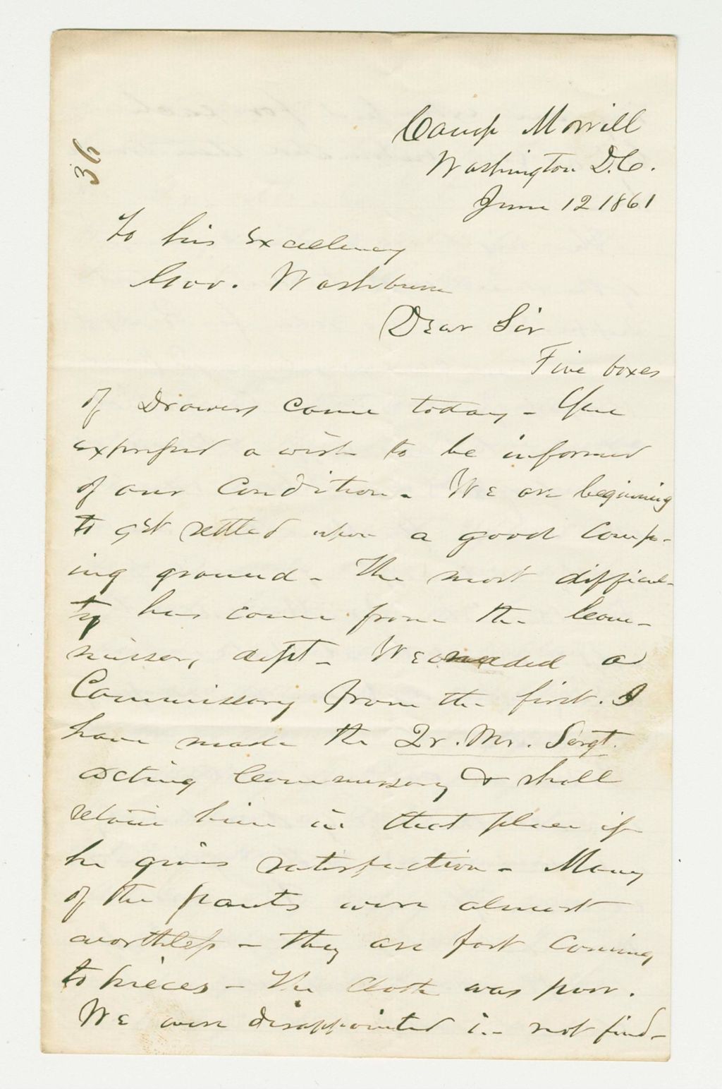 Miniature of Colonel Howard writes General Washburn of the poor quality of uniforms