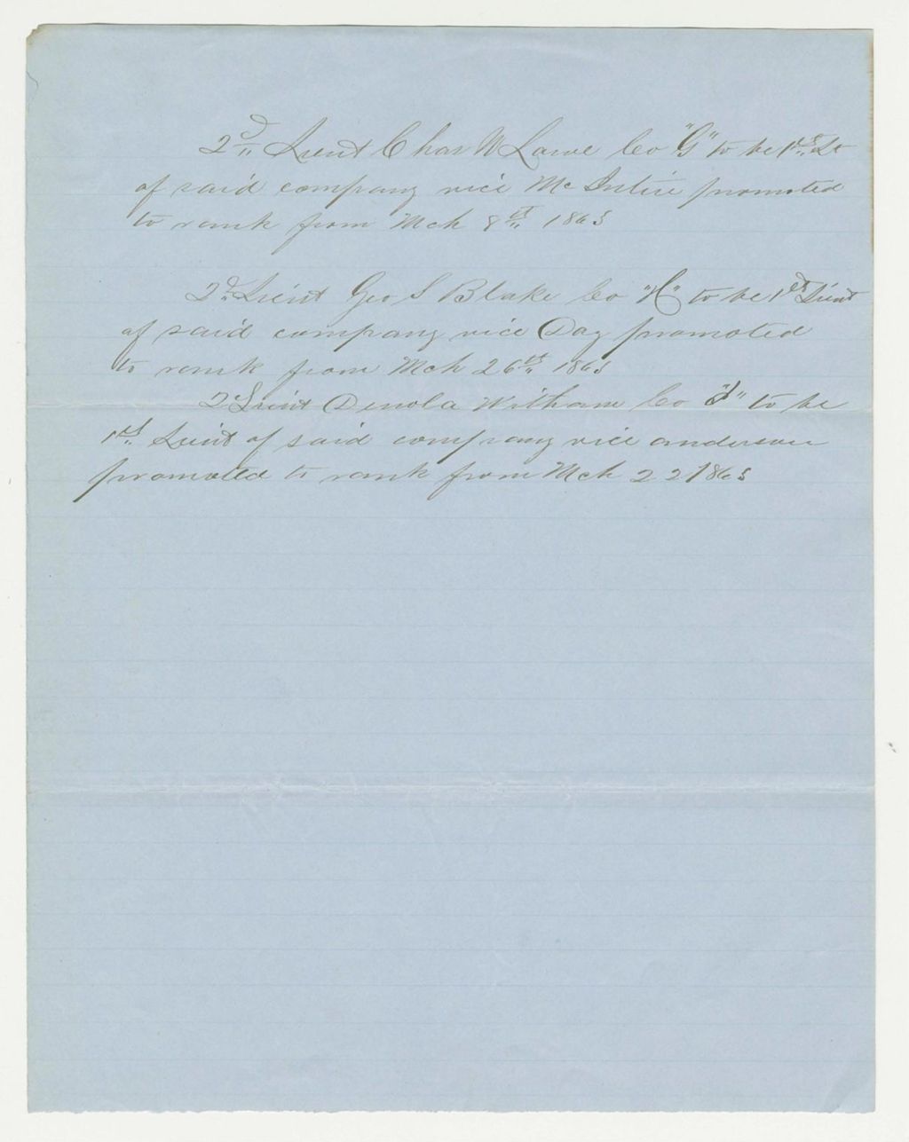 Miniature of Recommendations for Charles Lane, George Blake, and Witham for promotions