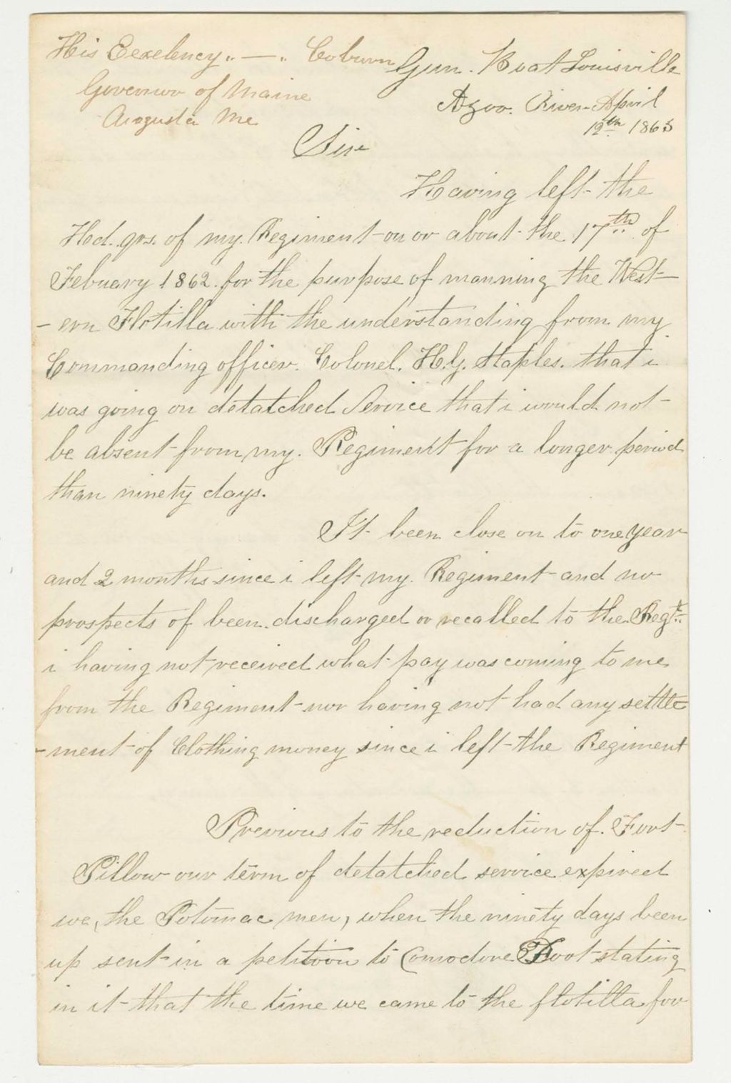Miniature of William Swift complains that he is kept on duty on a gun boat past his time of detachment