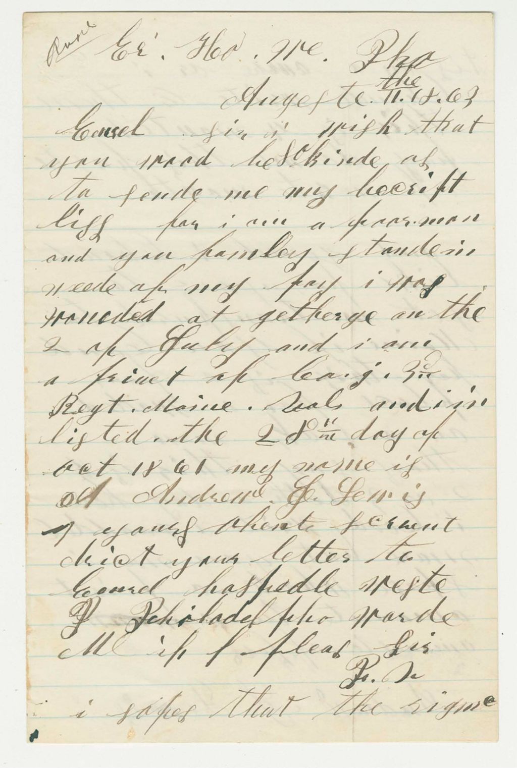 Miniature of Andrew Lewis requests his descriptive list