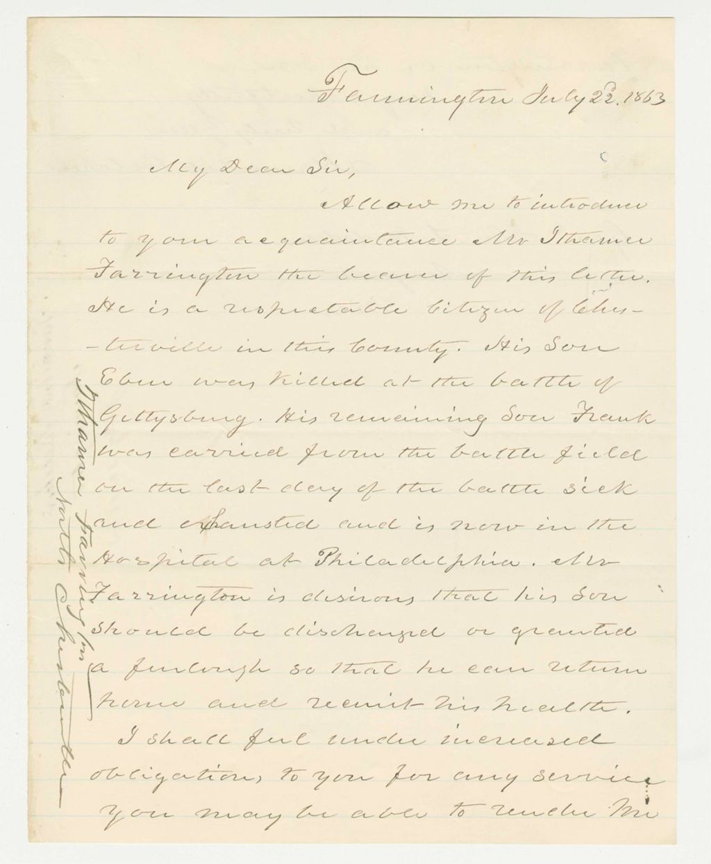 Miniature of Hannibal Belcher requests a discharge for Frank Farrington