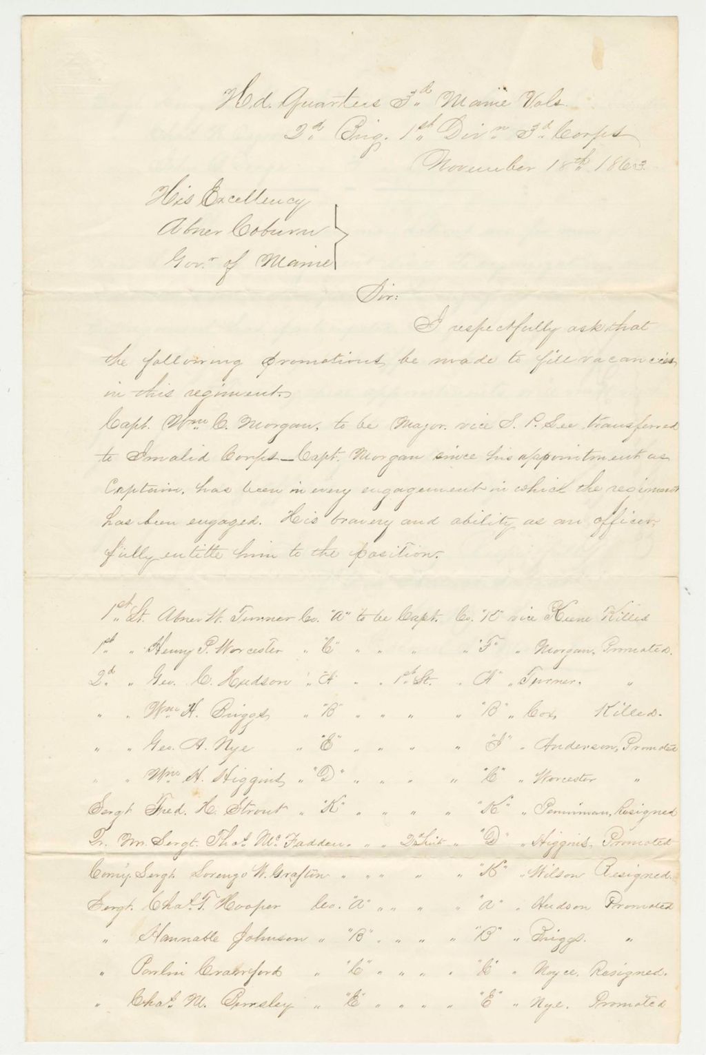 Miniature of Colonel Moses Lakeman requests several promotions to fill regiment vacancies