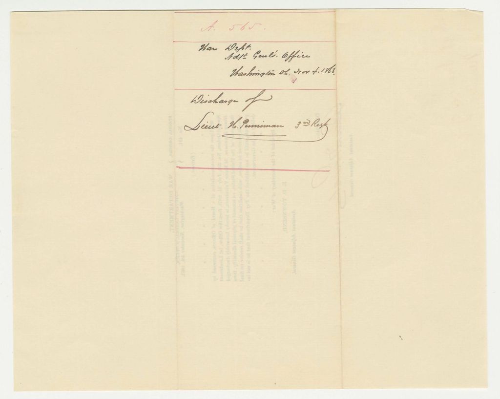 Miniature of Special Order 491 honorably discharging Lieutenant Henry Penniman
