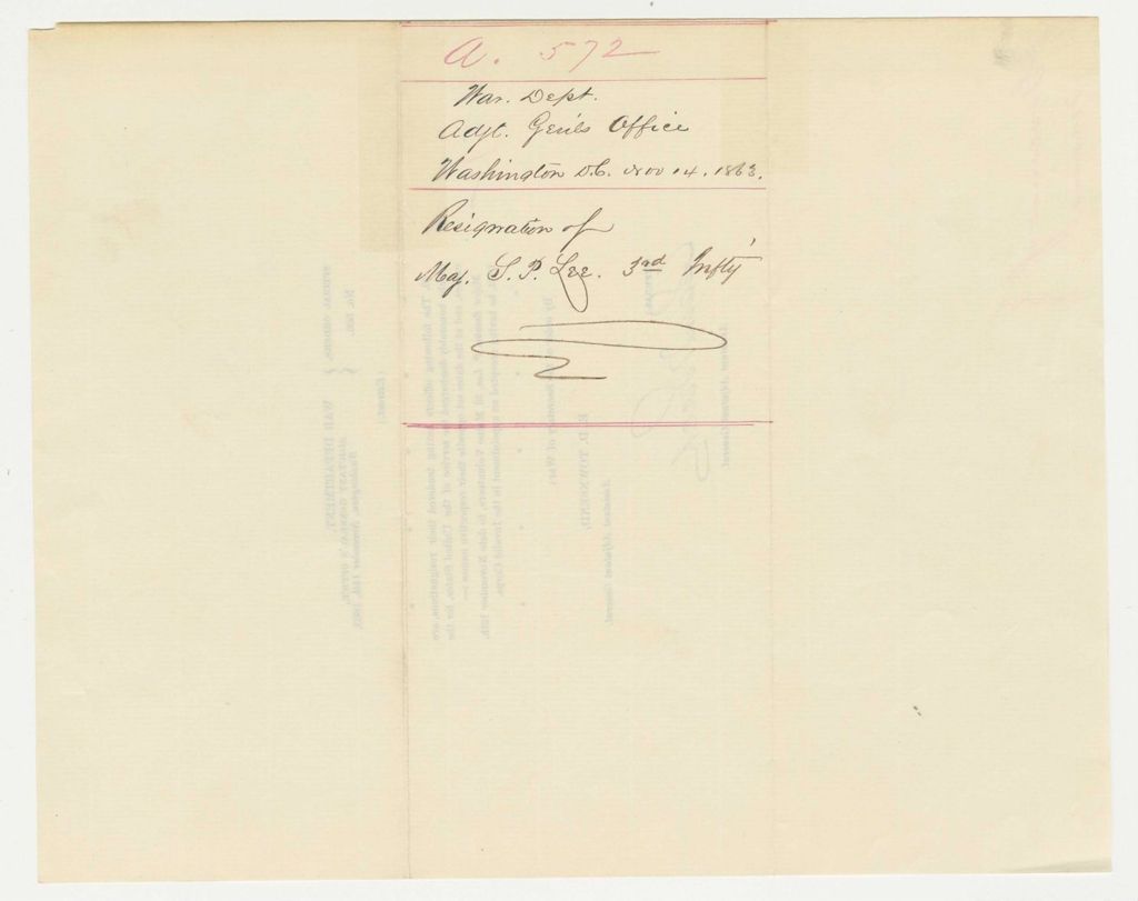 Miniature of Special Order 506 honorably discharging Major Samuel P. Lee for an appointment in the Invalid Corps