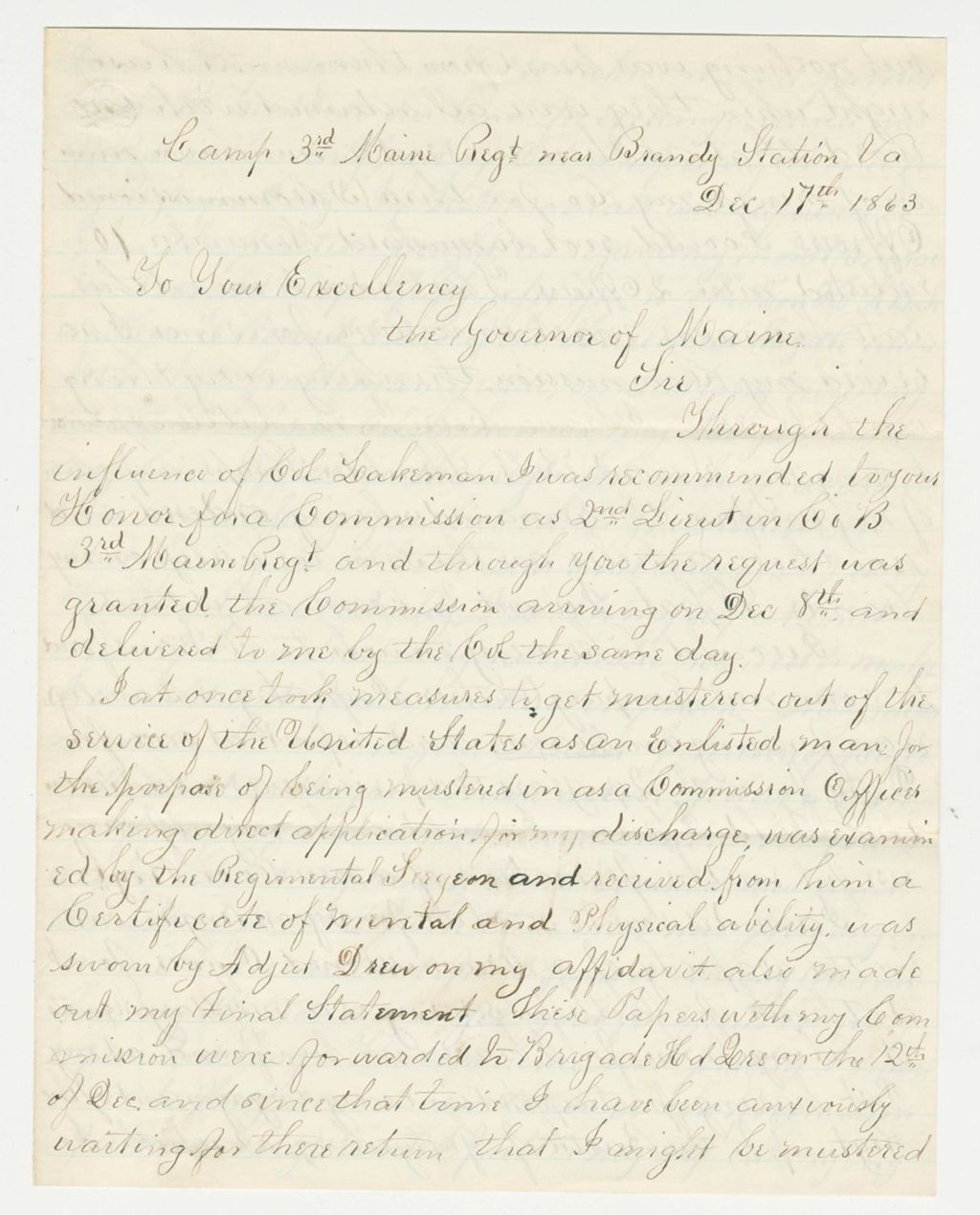 Miniature of Hannibal Johnson of Company B inquires about his commission