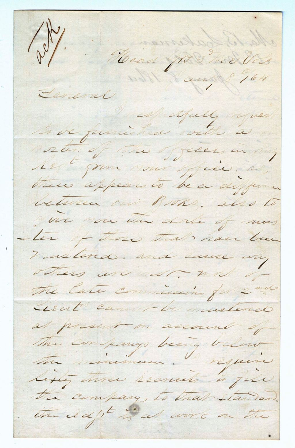 Miniature of Colonel Moses Lakeman writes Adjutant General Hodsdon