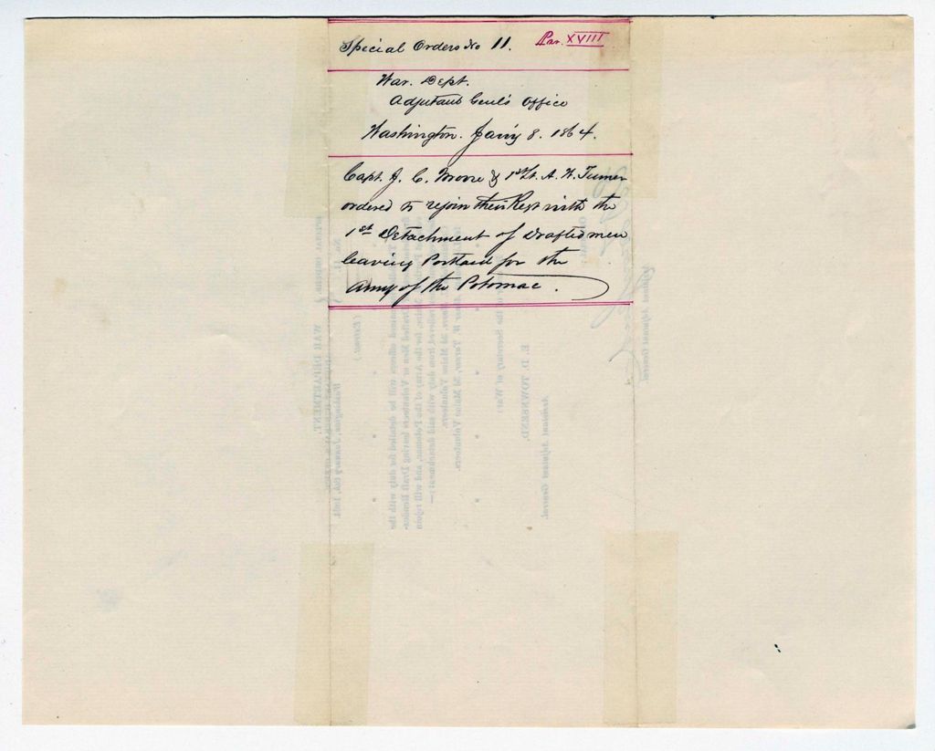 Miniature of Special Order 11 regarding Captain John Moore and Lieutenant Abner Turner's detachment for duty