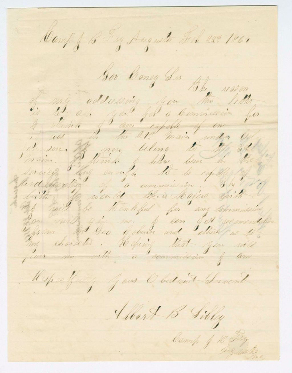 Miniature of Albert B. Libby request a commission from Governor Cony
