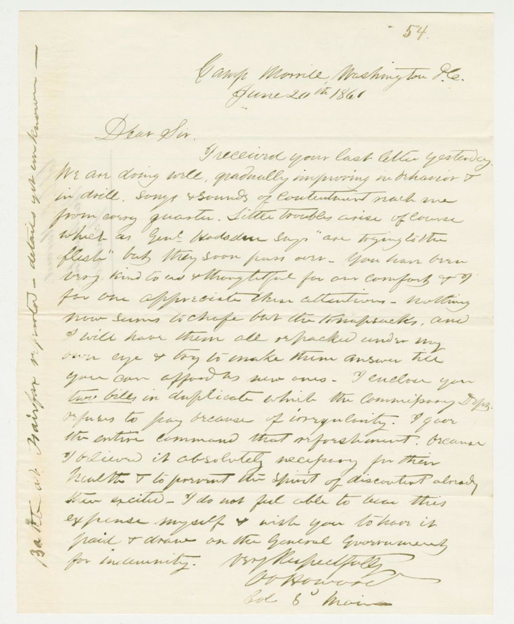 Miniature of Colonel Howard reports on the status of the regiment