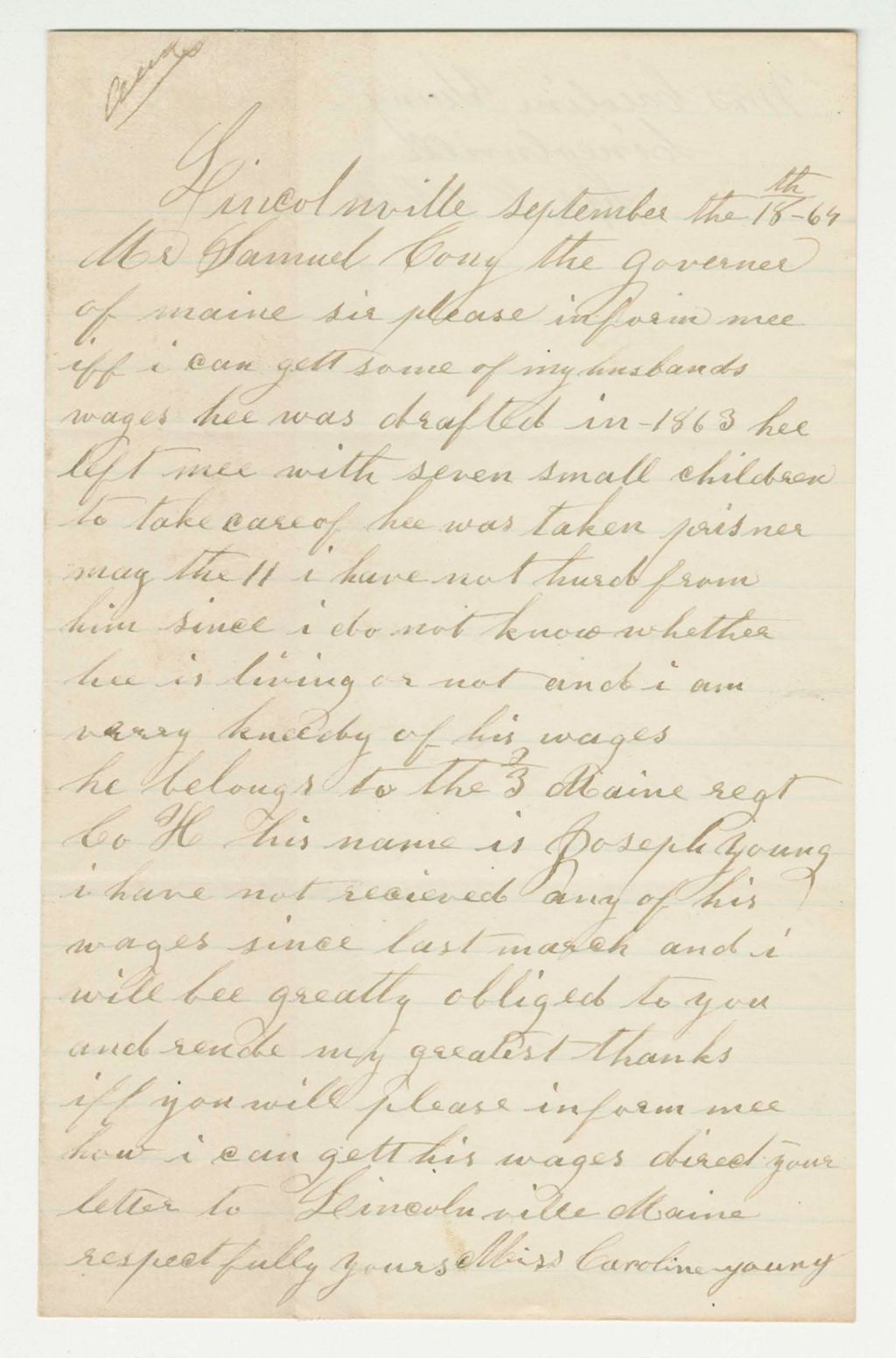 Miniature of Caroline Young requests information about her missing husband Joseph