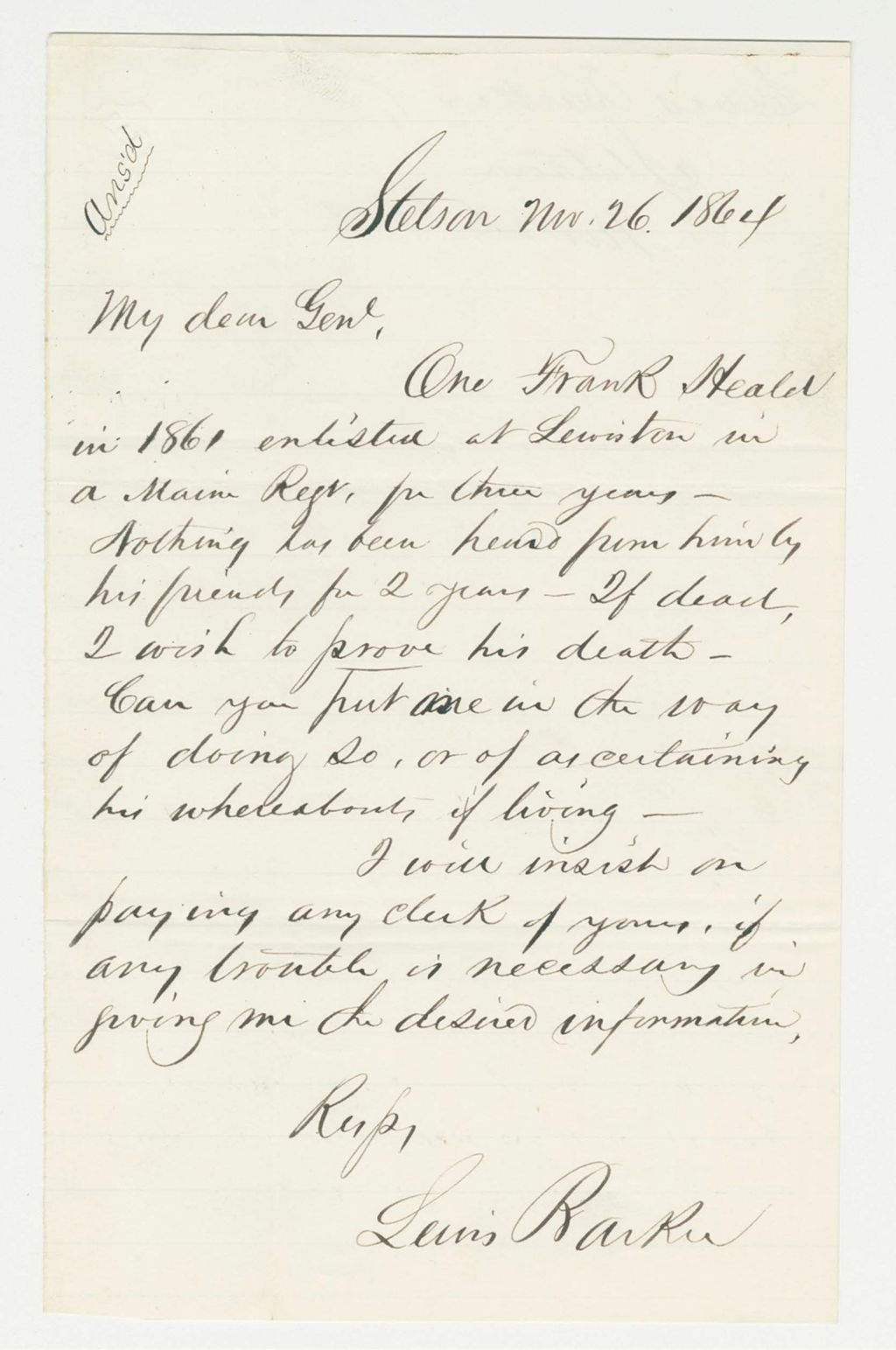 Miniature of Lewis Barker requests proof of death for Frank Heald
