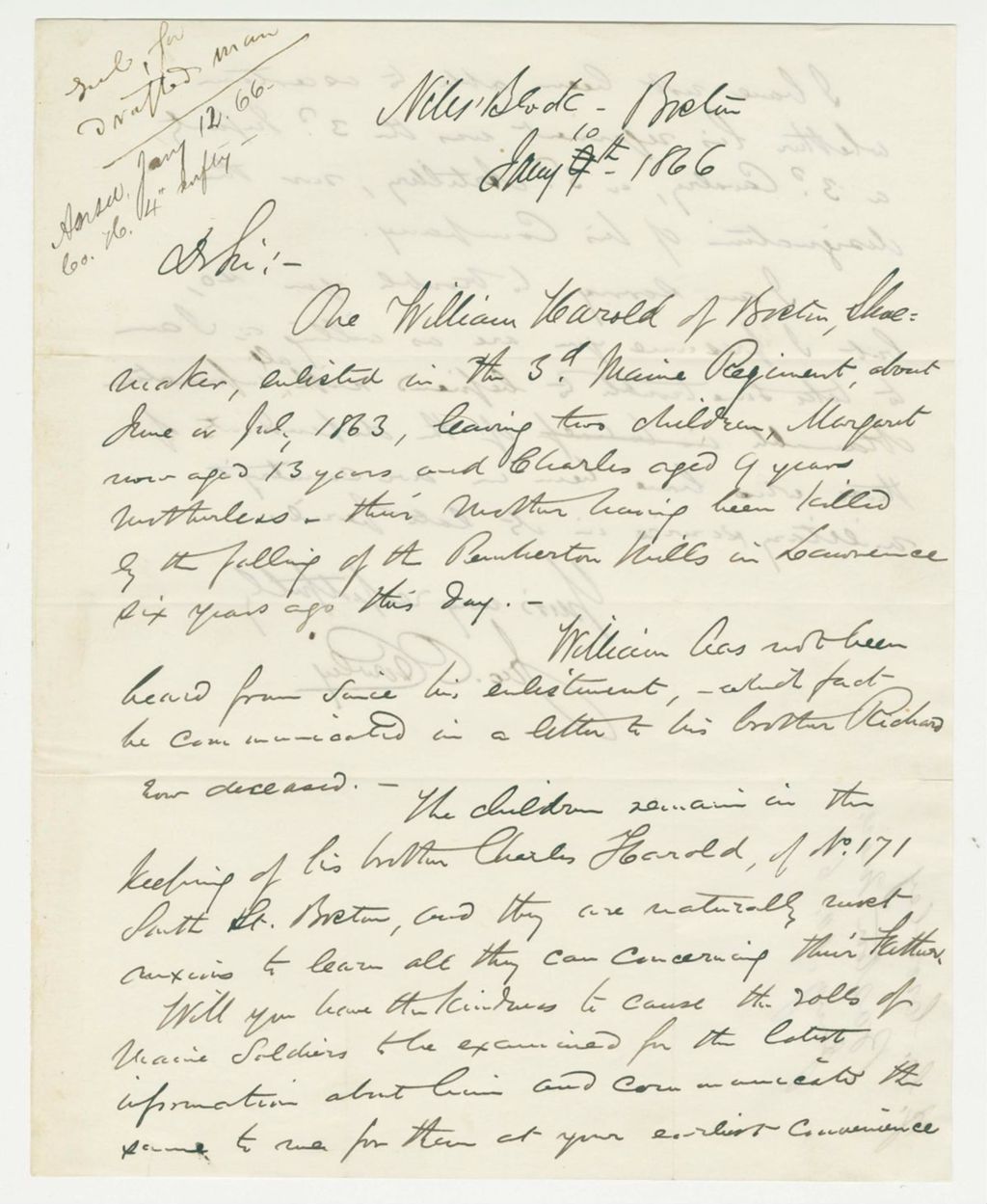 Miniature of J.C. Crowley inquires about William Harold