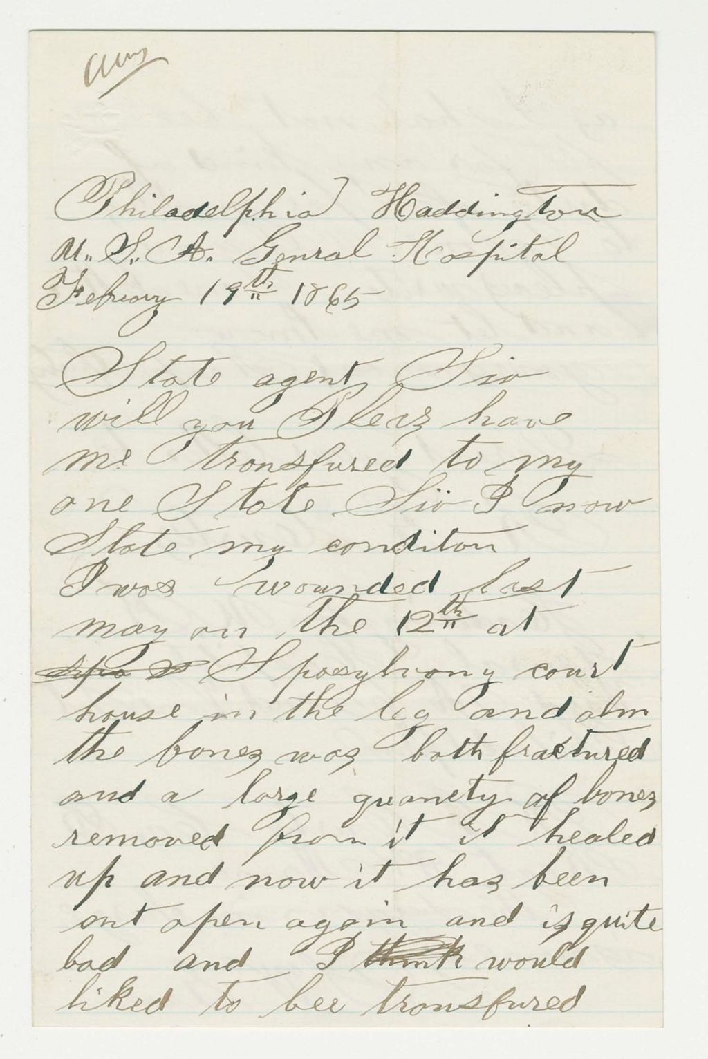 Miniature of R.G. Curtis of Company B requests to be transferred due to his leg wound