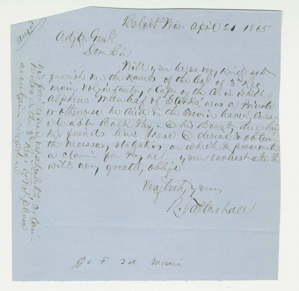 Miniature of R. Tattershall inquires about Alpheus [?]