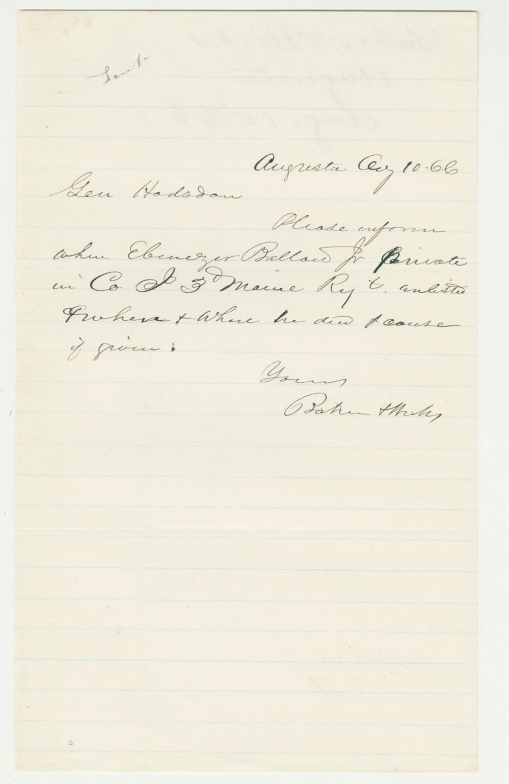 Miniature of Baker & Weeks inquire about enlistment date of Ebenezer Ballard, Jr.
