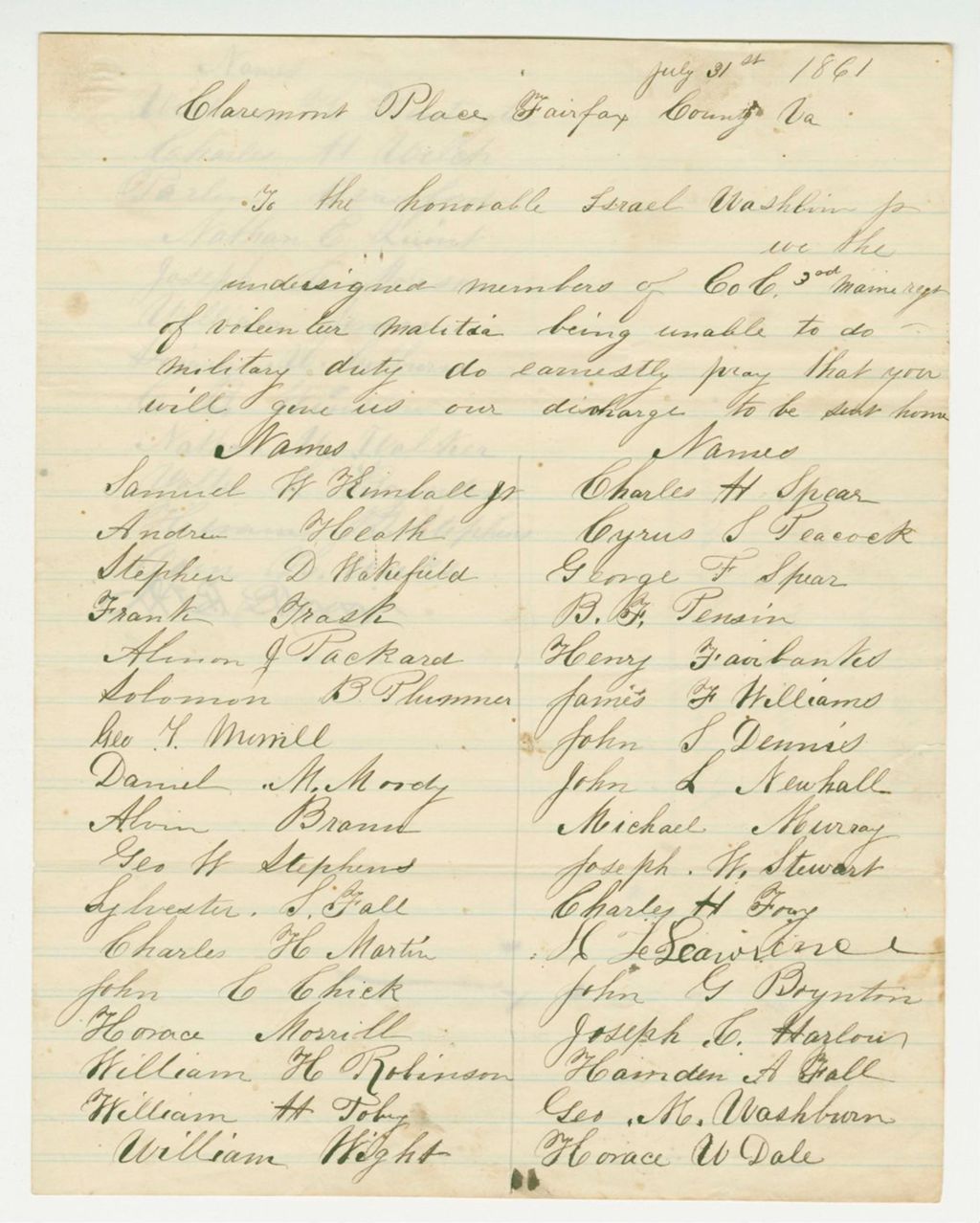 Miniature of Petition of Company C to be discharged from duty