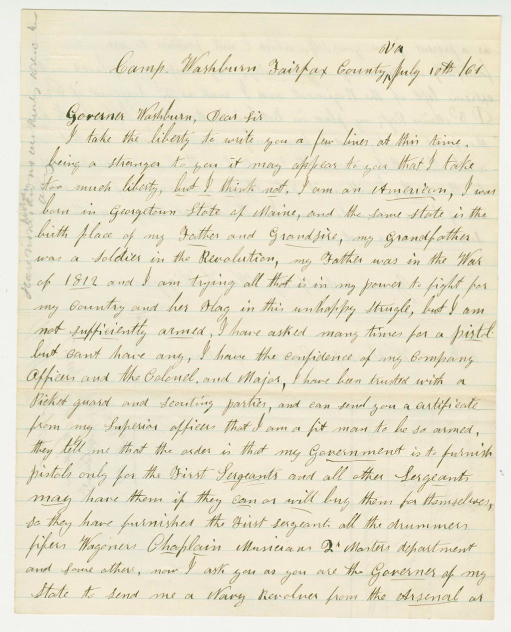 Miniature of William H. Higgins requests a Navy revolver from the Arsenal as a present from the Governor