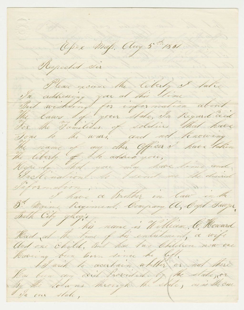 Miniature of Elisha Arable writes Governor Washburn for information about his relative William Howard