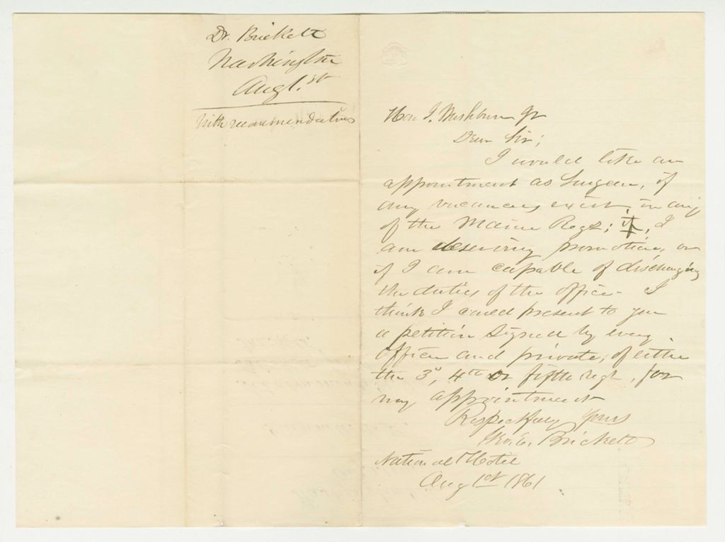 Miniature of Dr. Brickett requests an appointment as surgeon