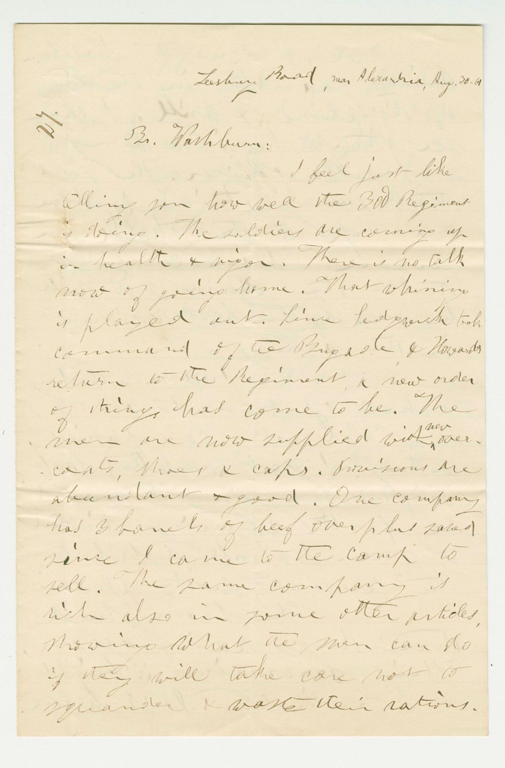 Miniature of Chaplain Leonard writes that the regiment is in good health and spirits