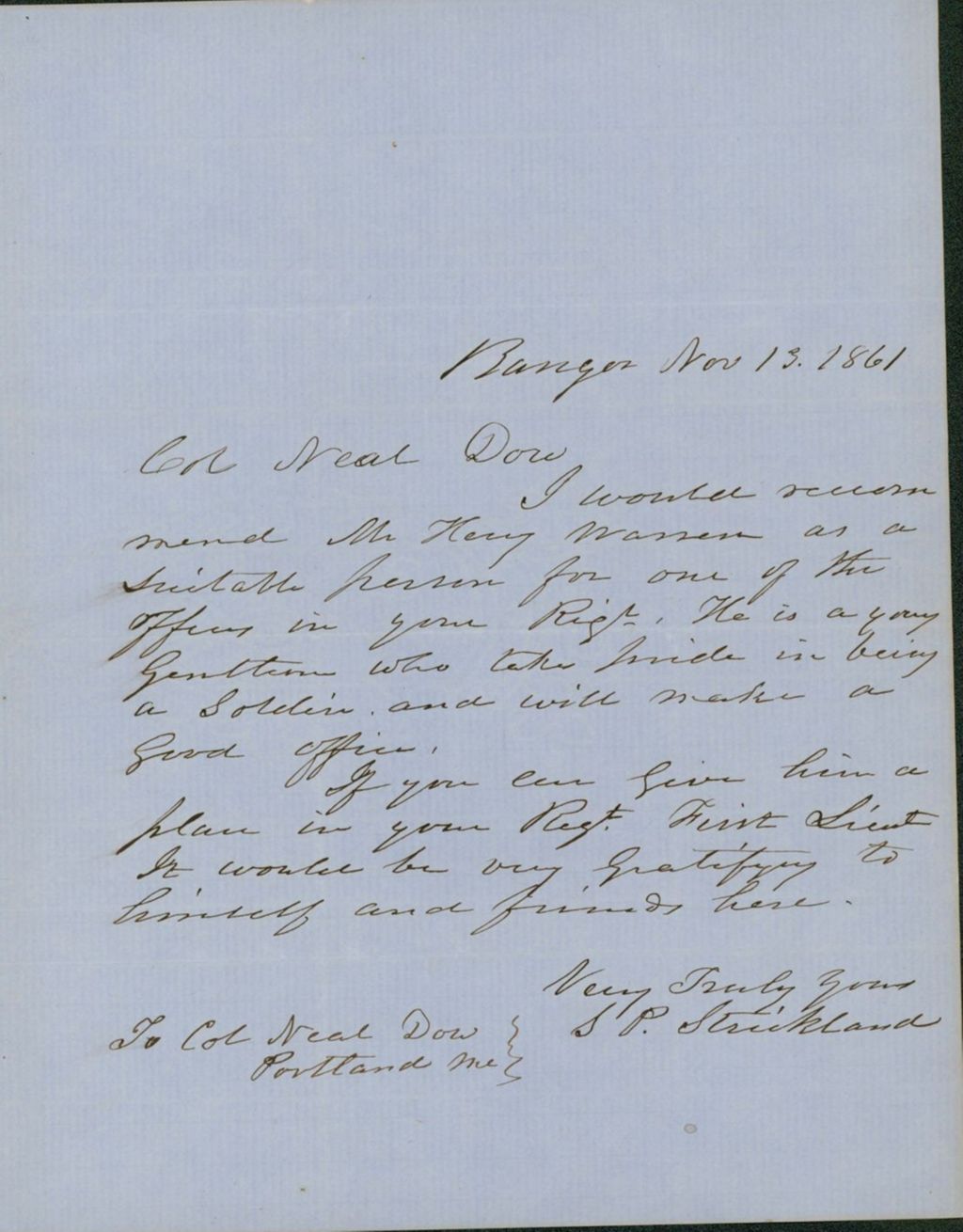 Miniature of Hagar Letter to Hodsdon Regarding his Resignation, November 4, 1861