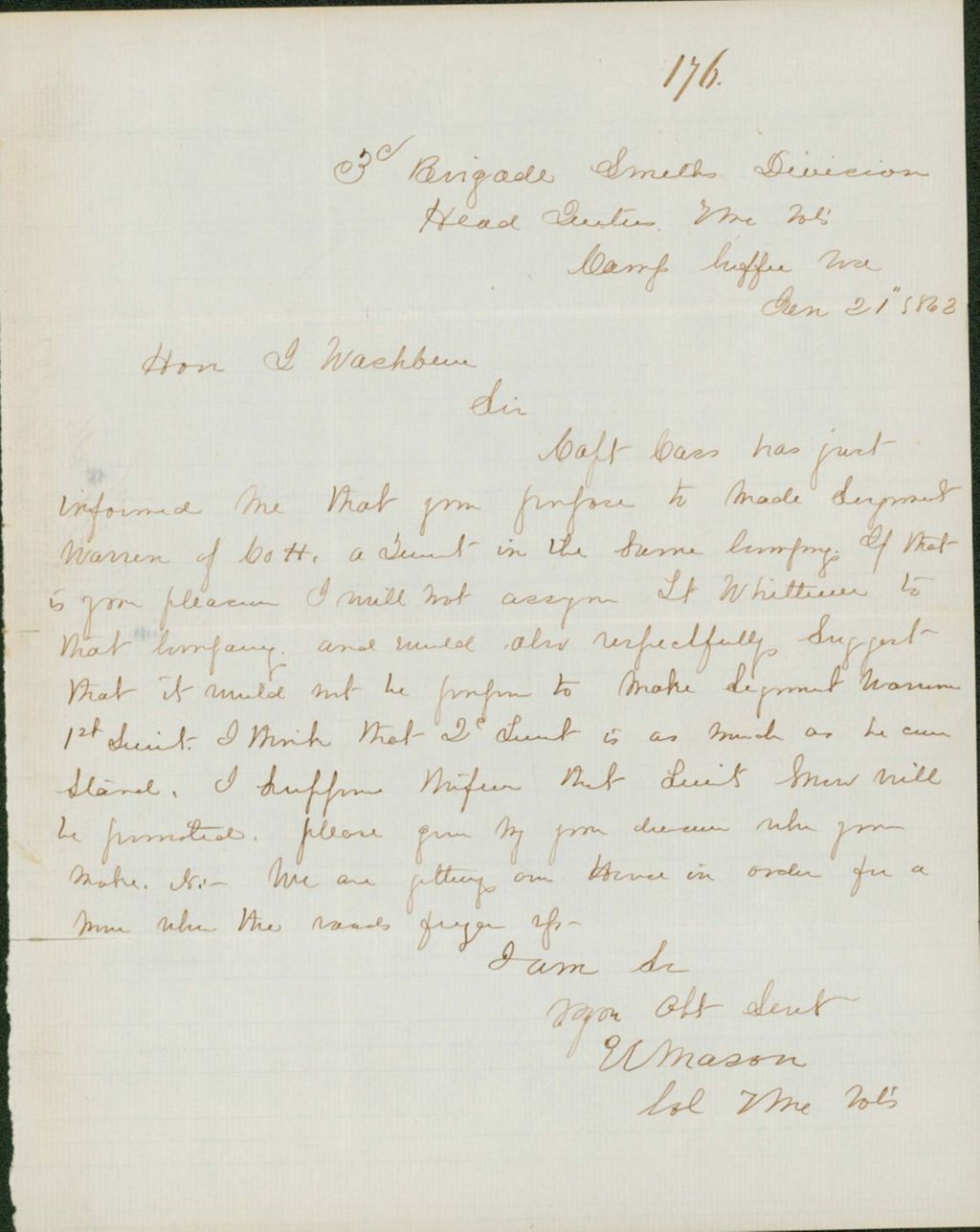 Miniature of Hagar Letter to Hodsdon Whittemore, January 29, 1862