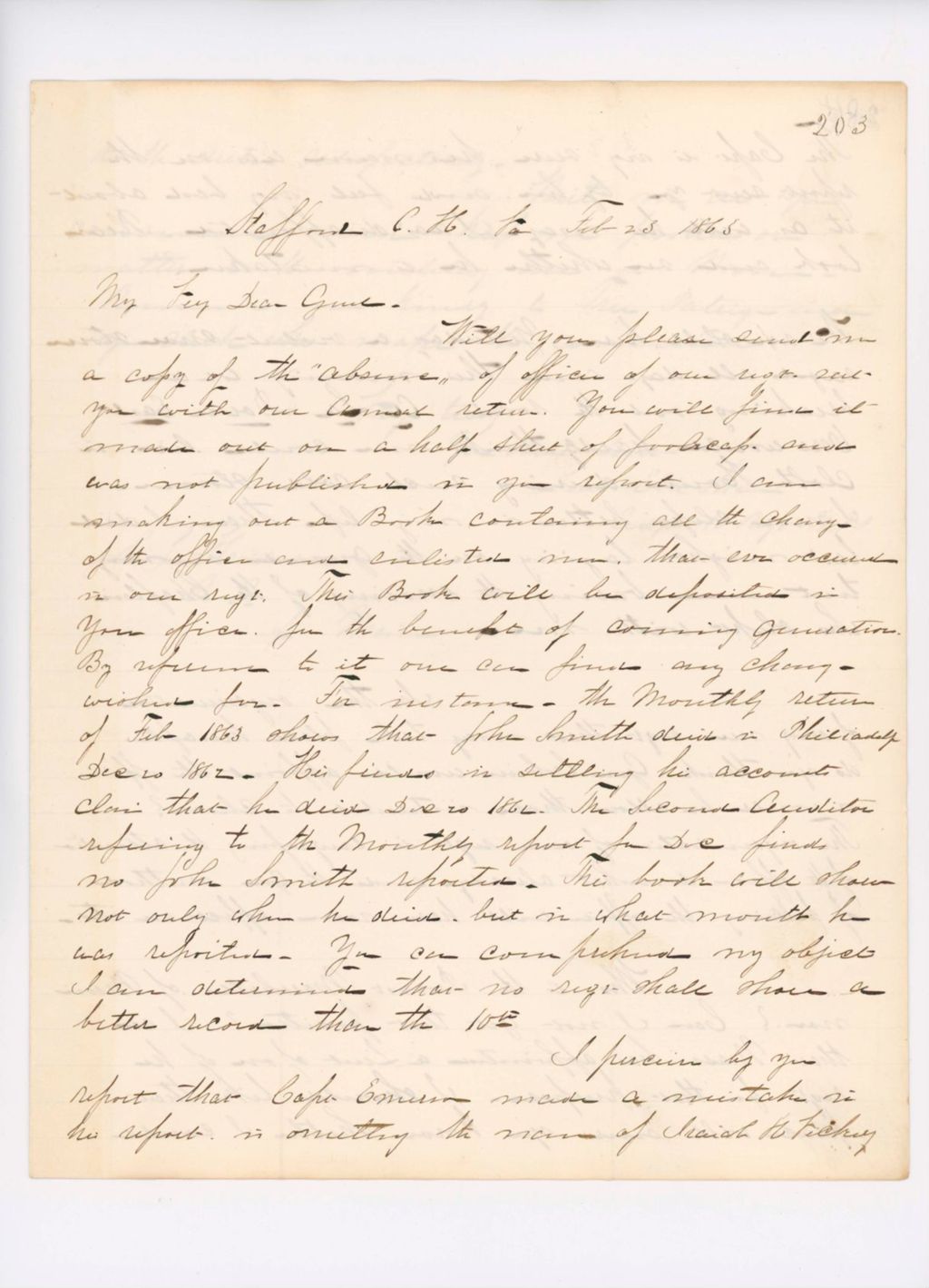 Miniature of Binney Letter to Hodsdon Regarding a Newspaper Report, January 24, 1863