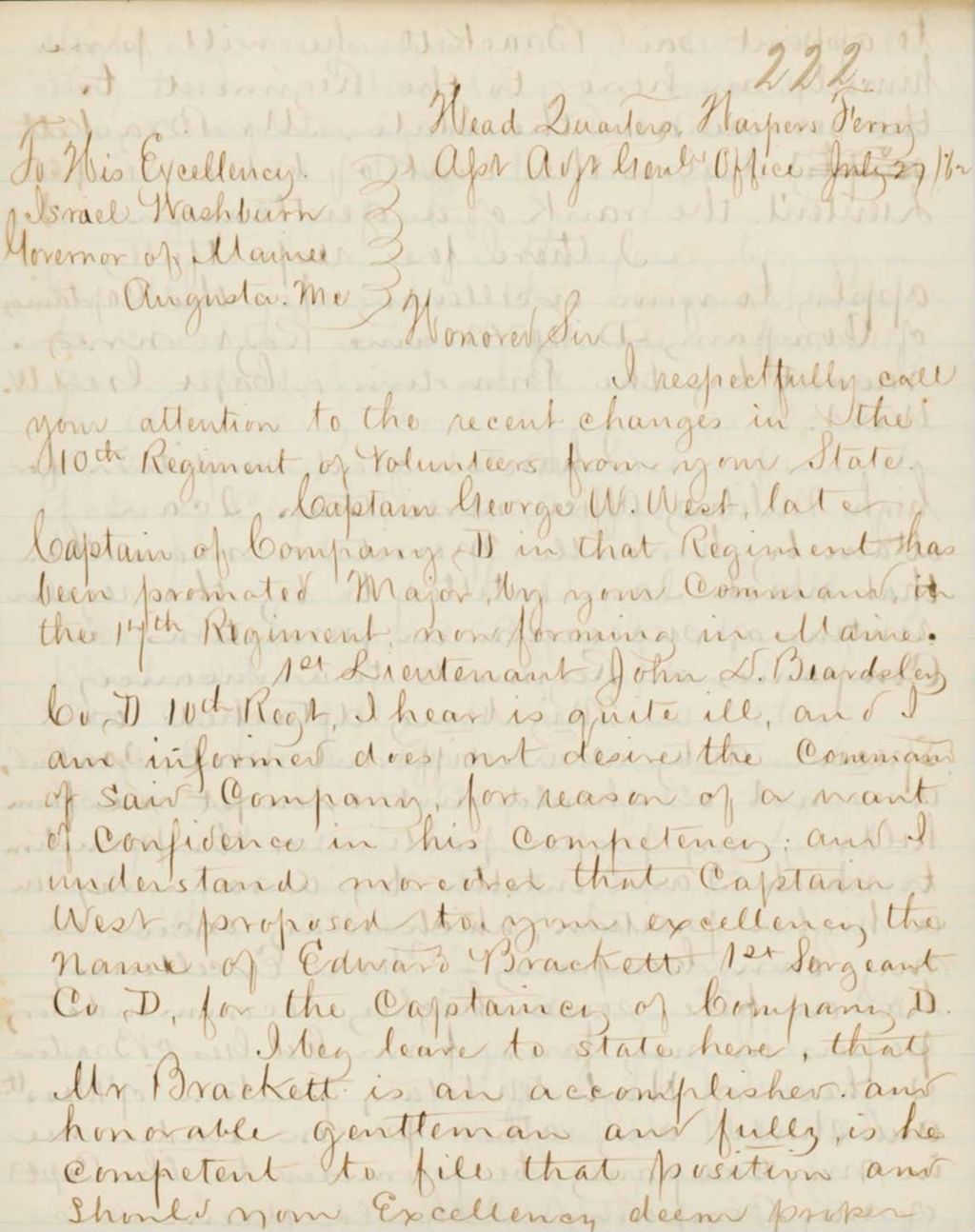 Miniature of Shaw Letter to Hodsdon Regarding a Commission, February 28, 1863