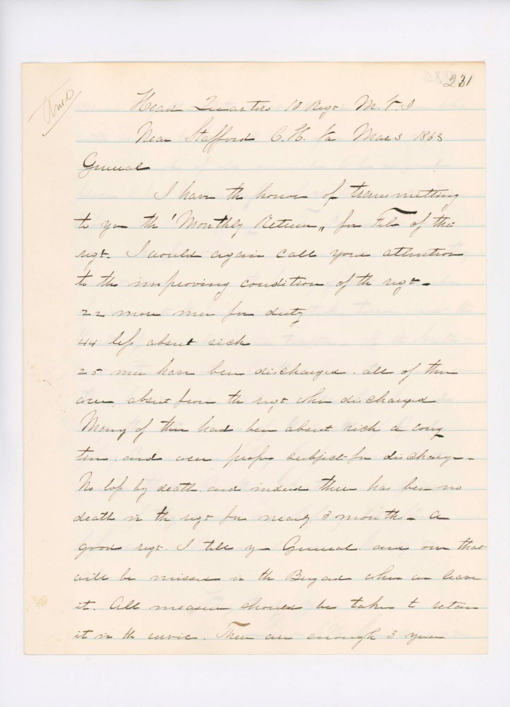 Miniature of Alexander Letter to Hodsdon Requesting Commission, March 2, 1863