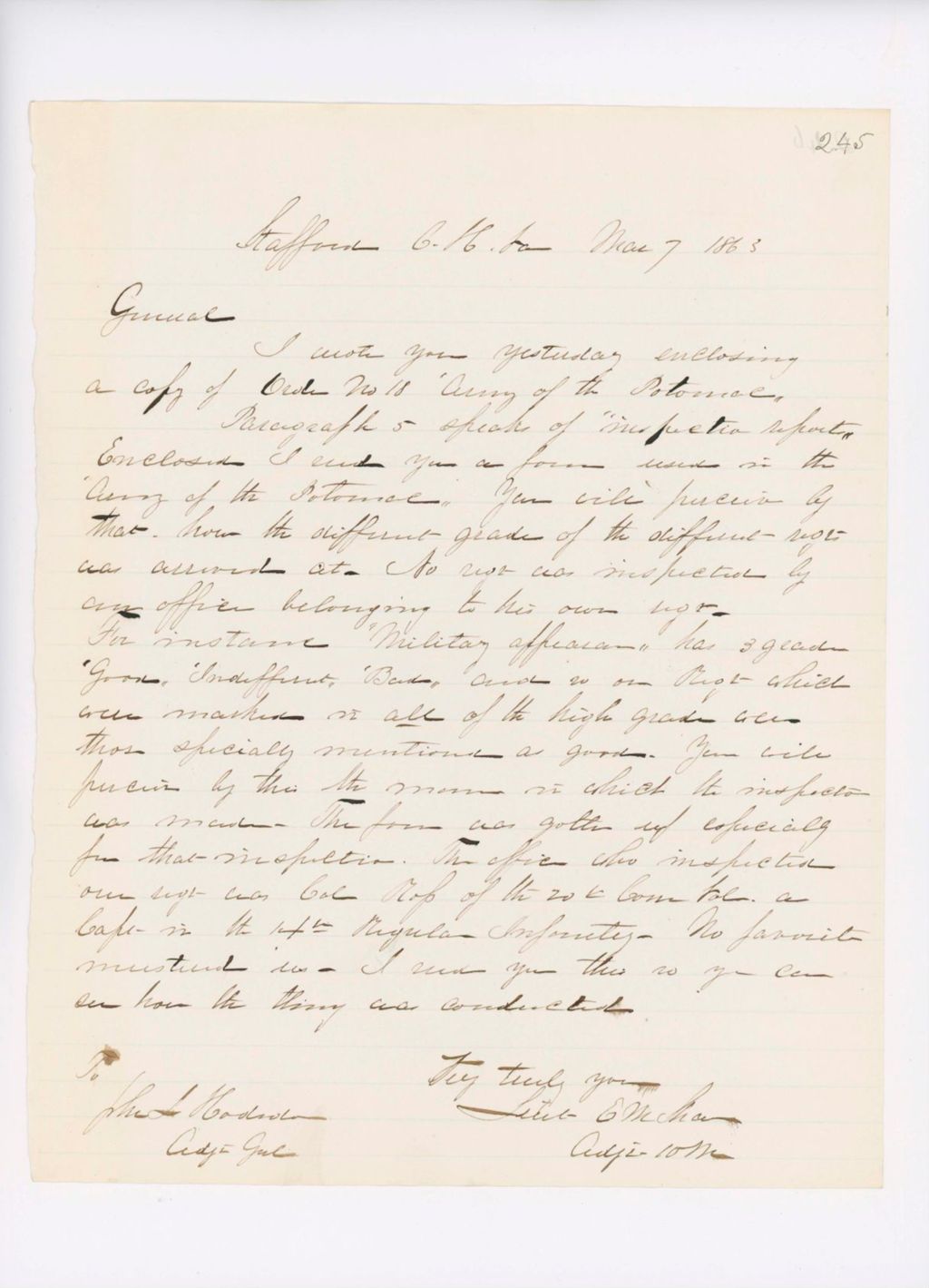 Miniature of Beal Letter to Hodsdon Regarding a Vacancy, March 5, 1863