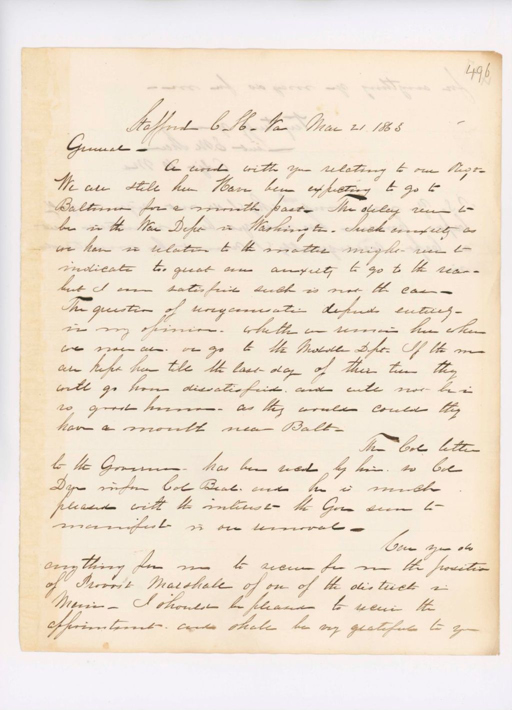 Miniature of Letter to Hodsdon Regarding General Orders No. 18, March 6, 1863