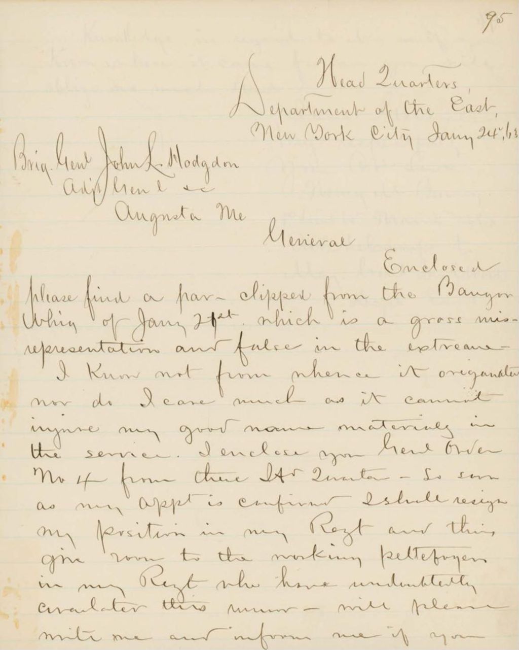 Miniature of Gould Letter to Hodsdon Regarding Veteran Volunteers, August 20, 1863