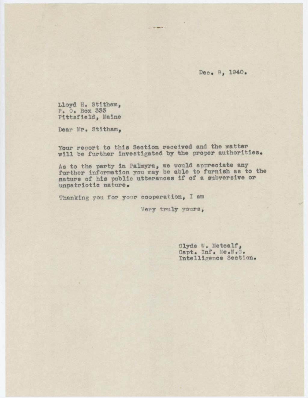 Miniature of Stitham_Lloyd_09_December_1940_reply