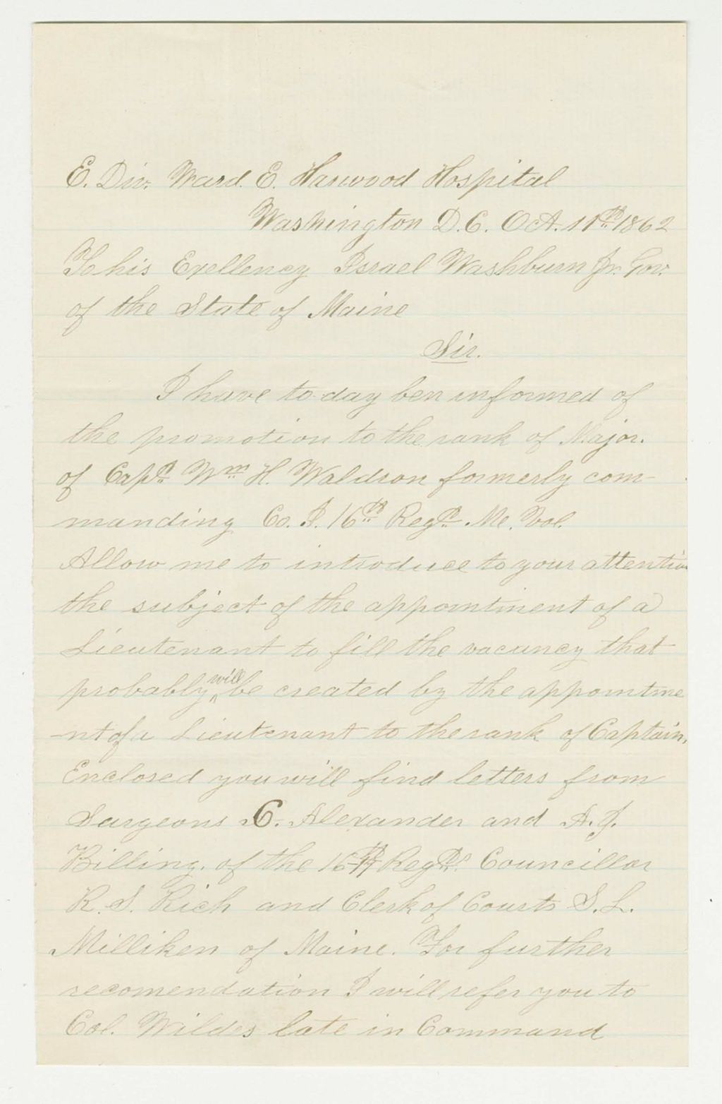 Miniature of Sergeant Edwin E. Hall requests promotion to Lieutenant