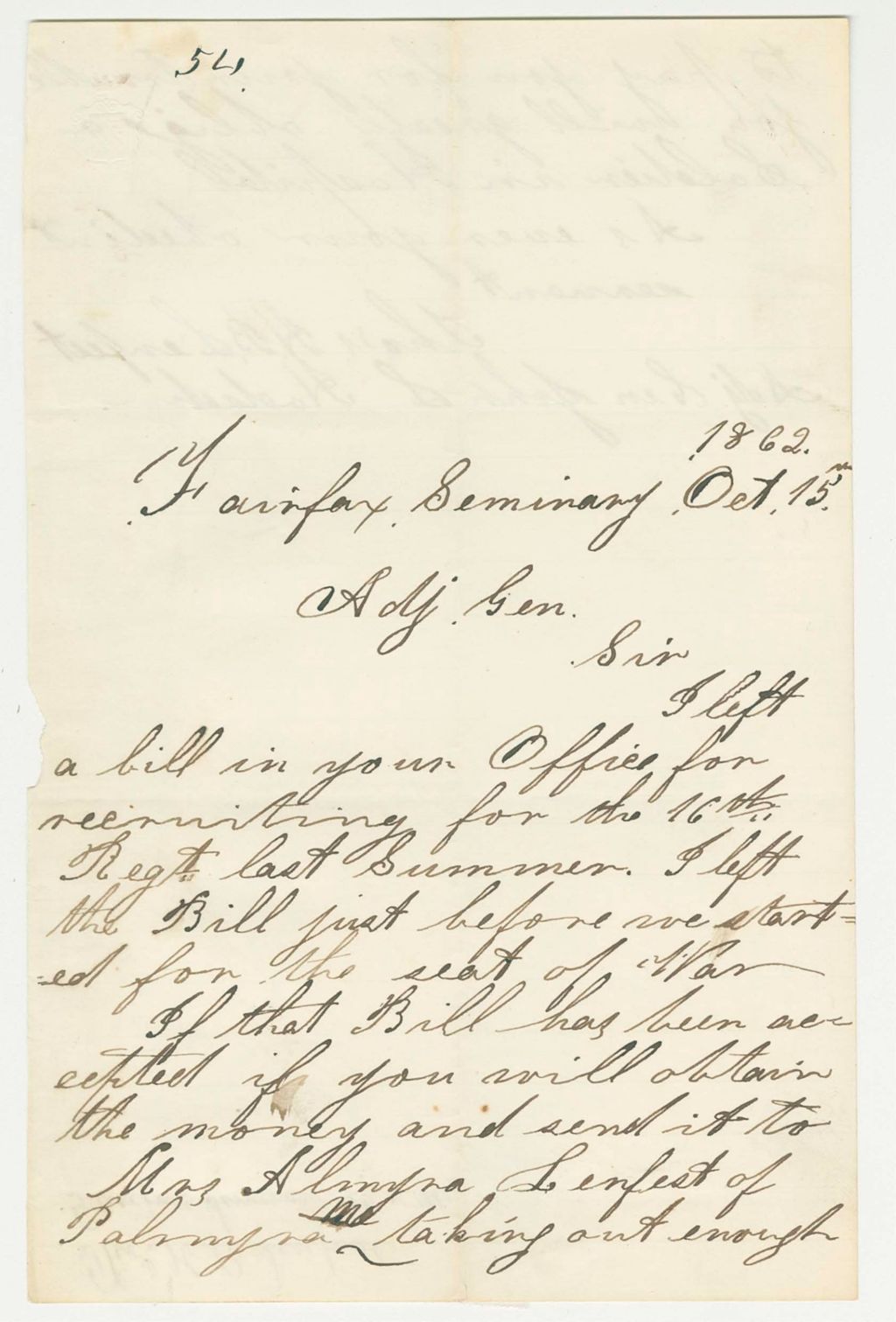 Miniature of John Lynch recommends William H. Broughton for promotion to Lieutenant in Company D