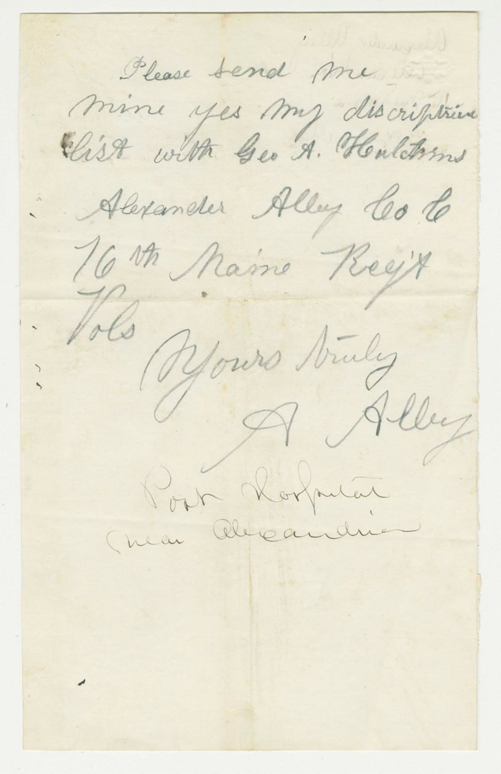 Miniature of Alexander Alley requests his descriptive list