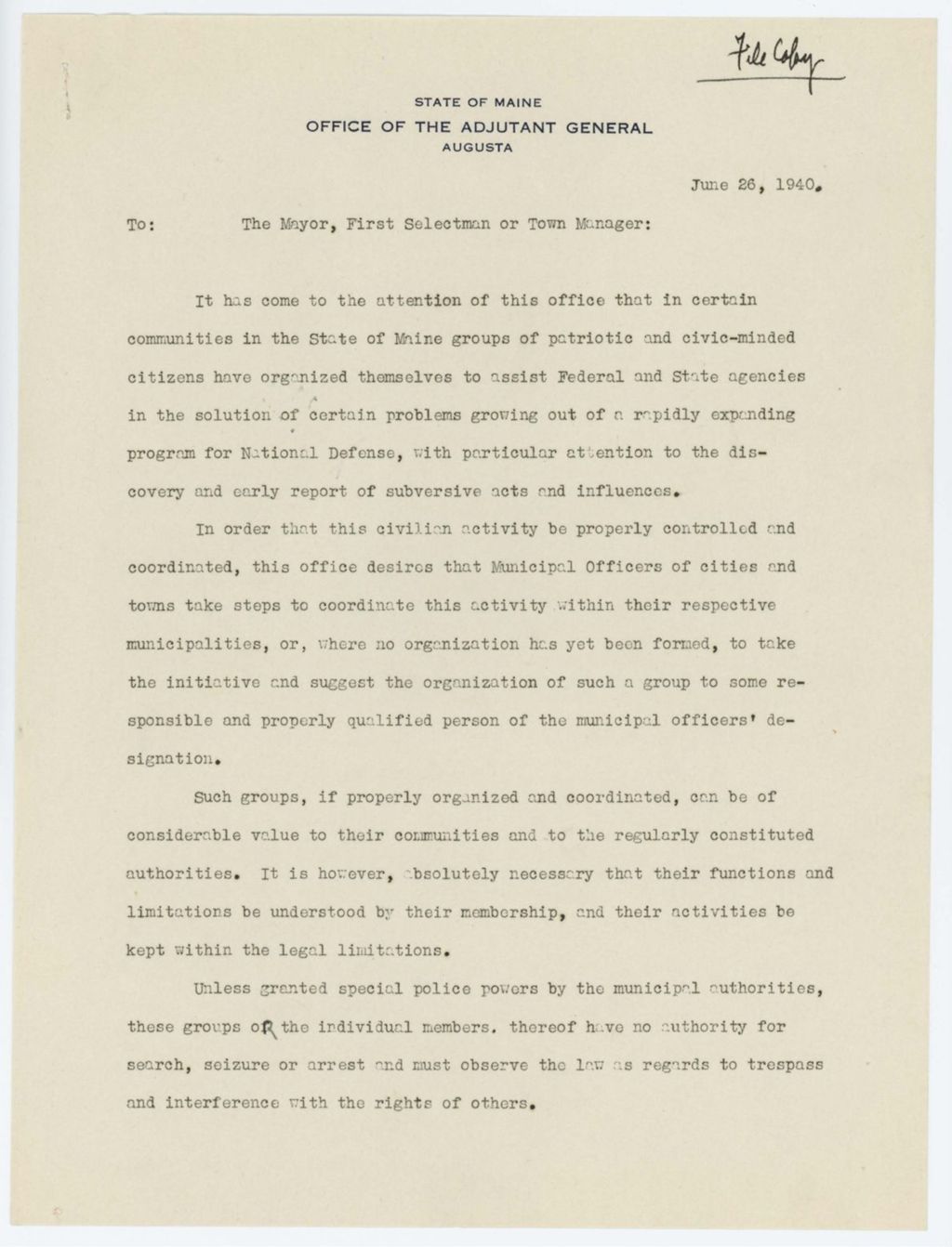 Miniature of 26_June 1940_Memo_to_Town_Officials_Page